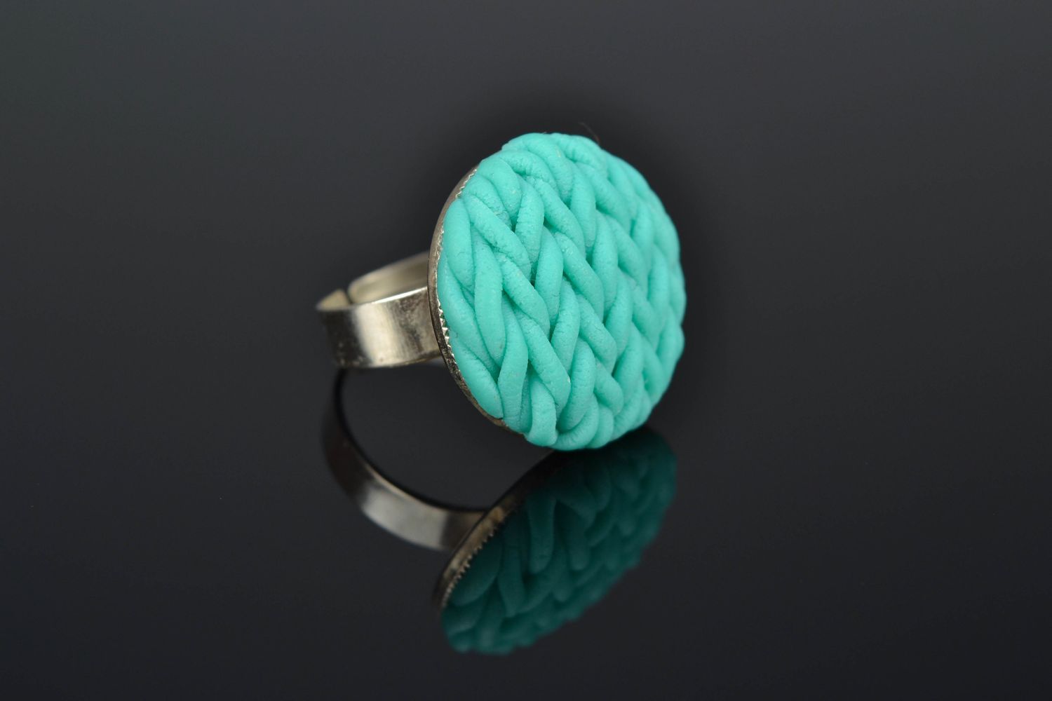 Polymer clay ring with knitting texture photo 1
