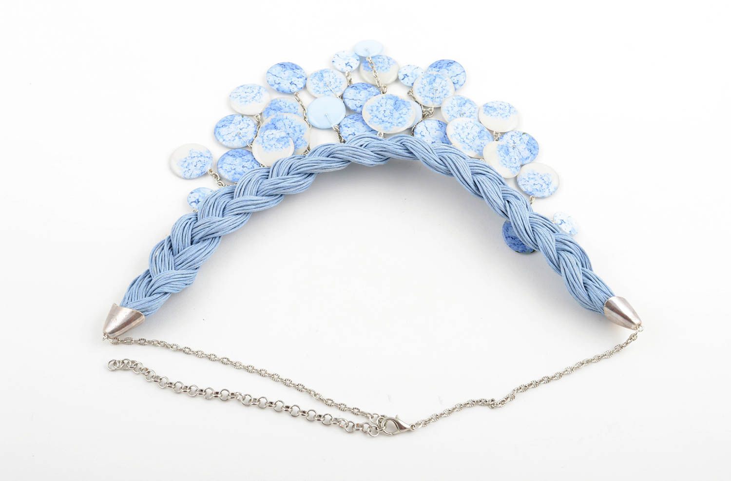 Handmade Stoff Halskette Designer Schmuck Halskette für Frauen blau massiv foto 3