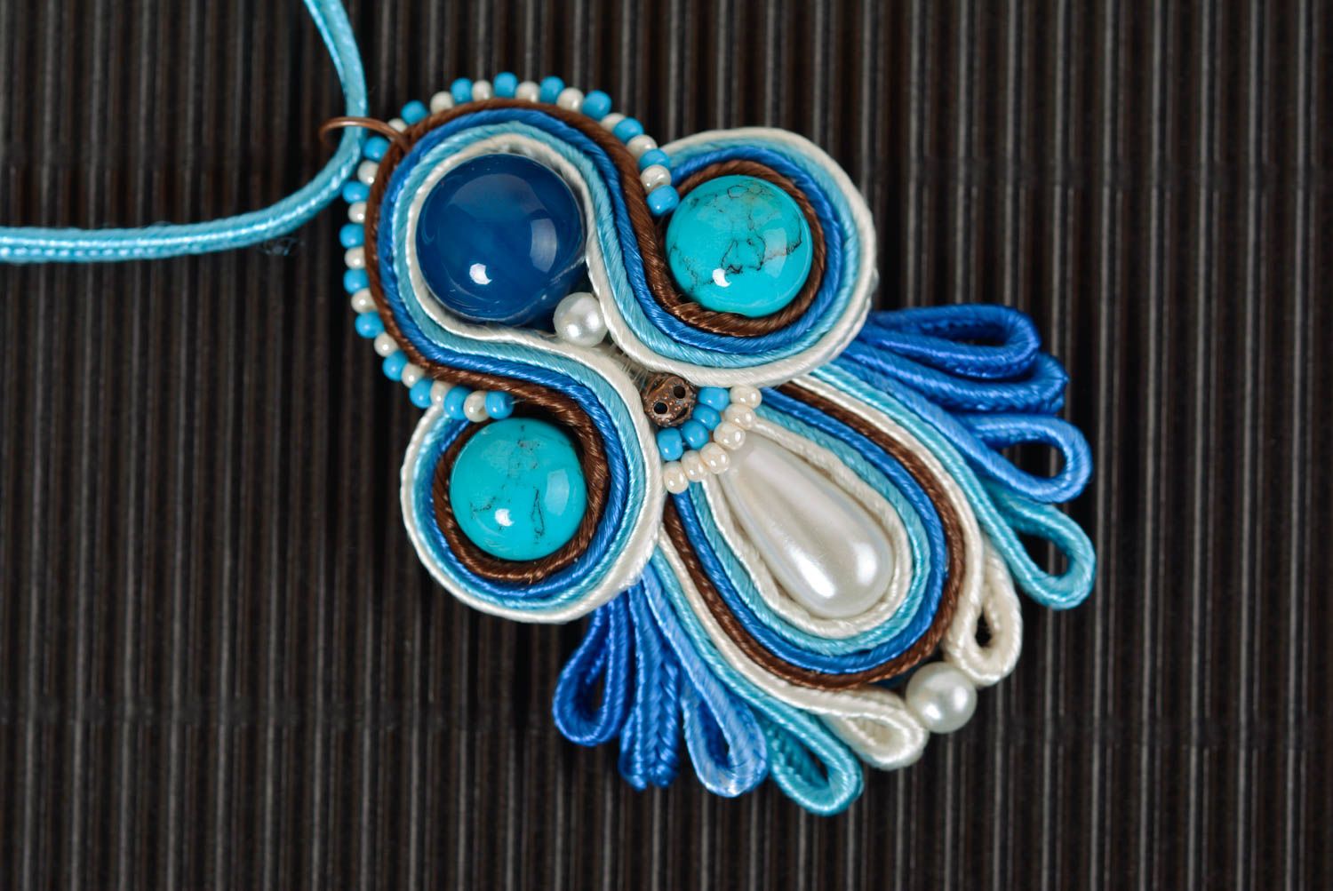 Handmade pendant soutache necklace soutache jewelry with natural stones photo 3