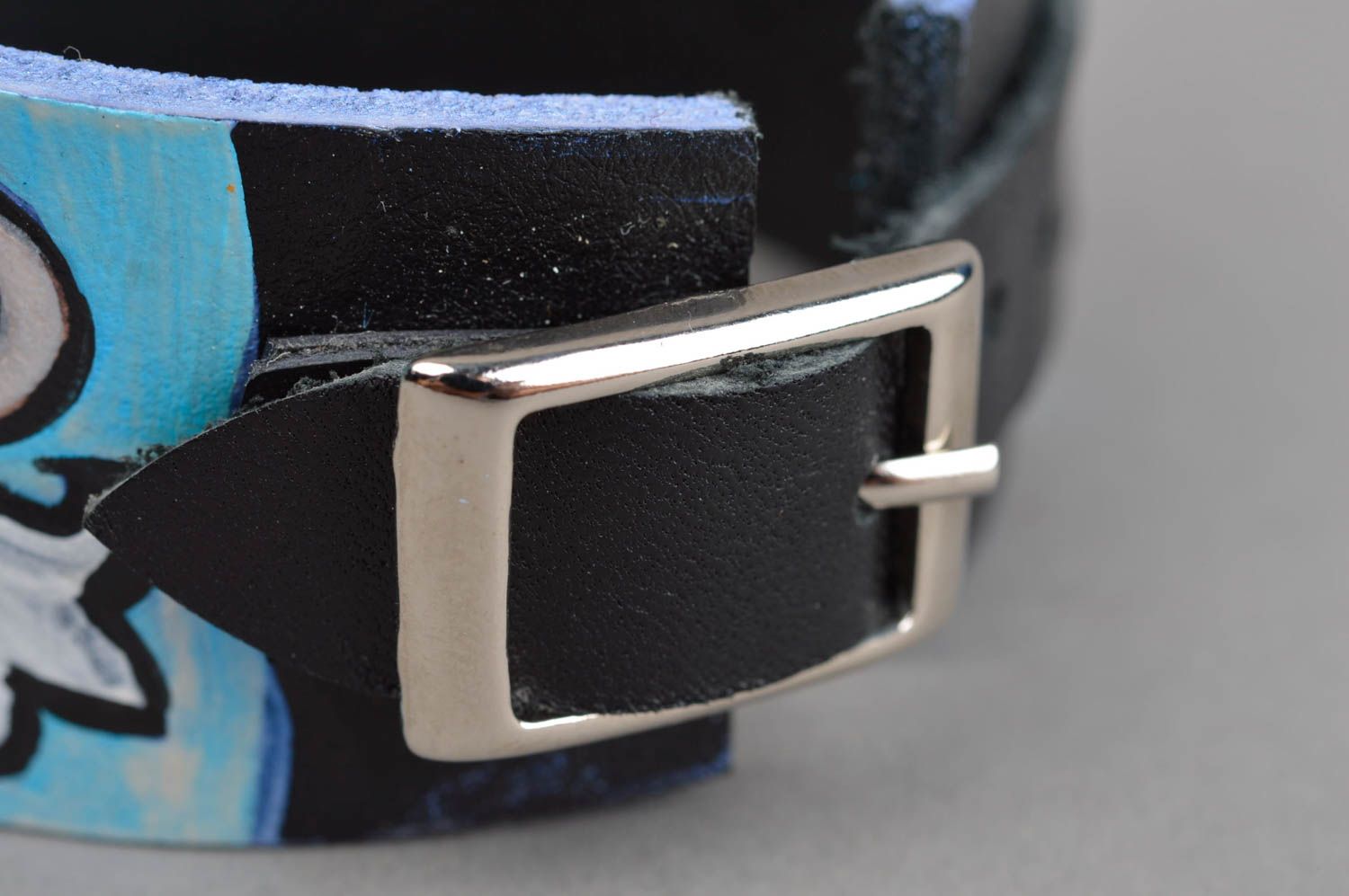 Pulsera de cuero hecha a mano regalo original accesorio para mujer tonos azules foto 4