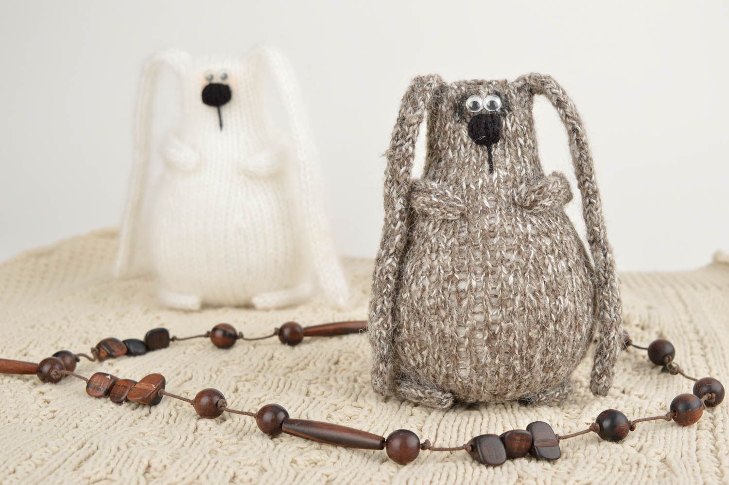 Handmade set of soft toys 2 beautiful crocheted toys stylish rabbits gift photo 1