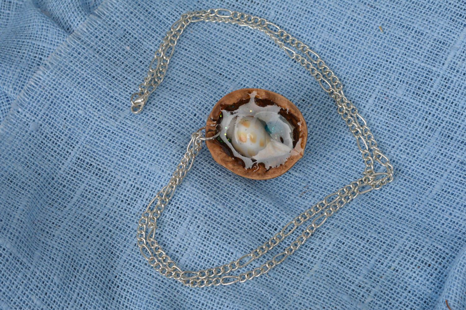 Beautiful handmade designer neck pendant with seashell and nutshell Sea Breeze photo 1