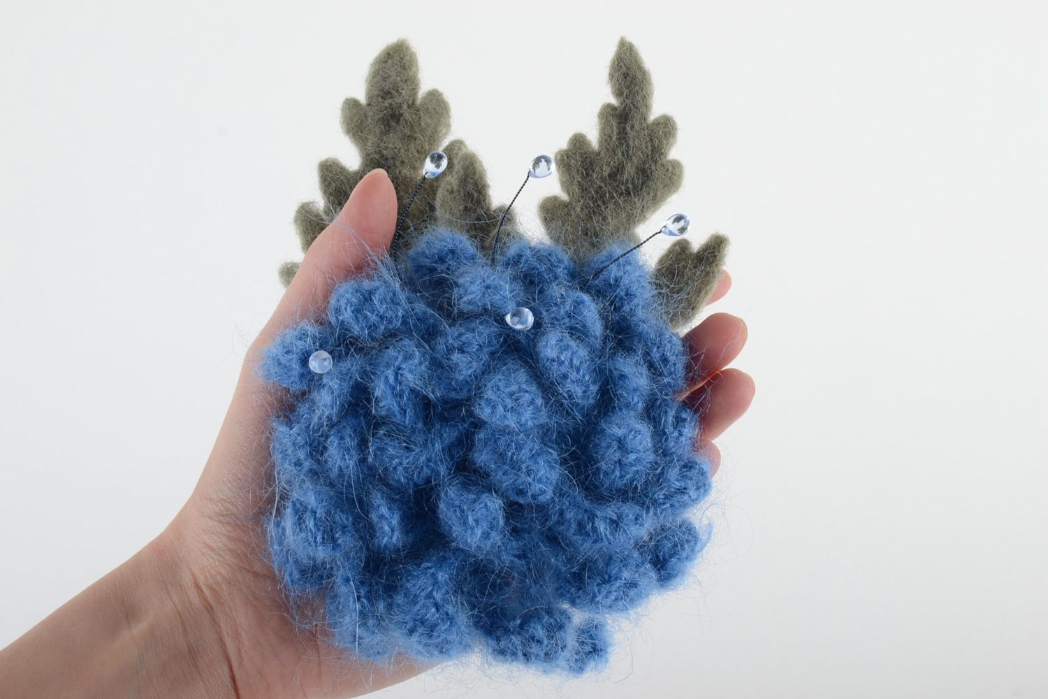 Handmade designer knit brooch in the shape of volume flower of blue color  photo 5