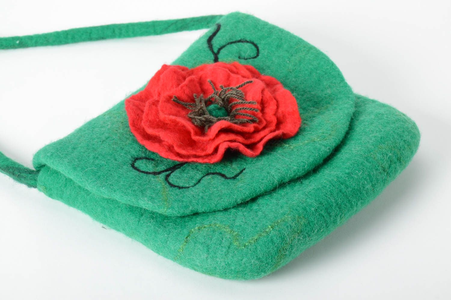 Handmade gefilzte Tasche Damen Accessoire Geschenk für Frau mit Mohnblume foto 4