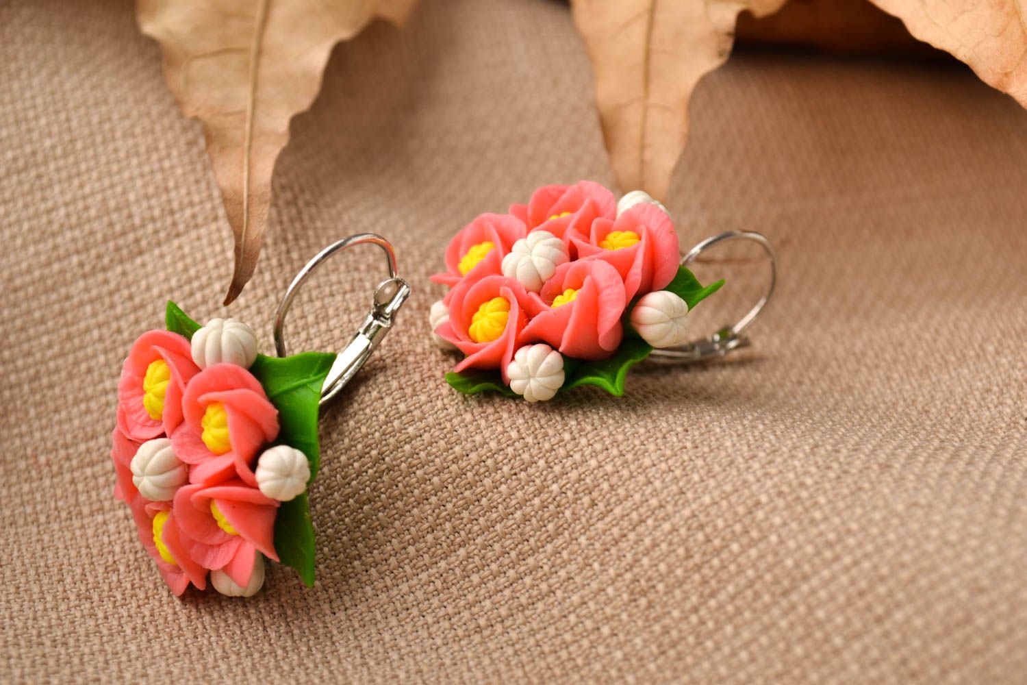 Handmade earrings flower earrings porcelain earrings fashion bijouterie  photo 1
