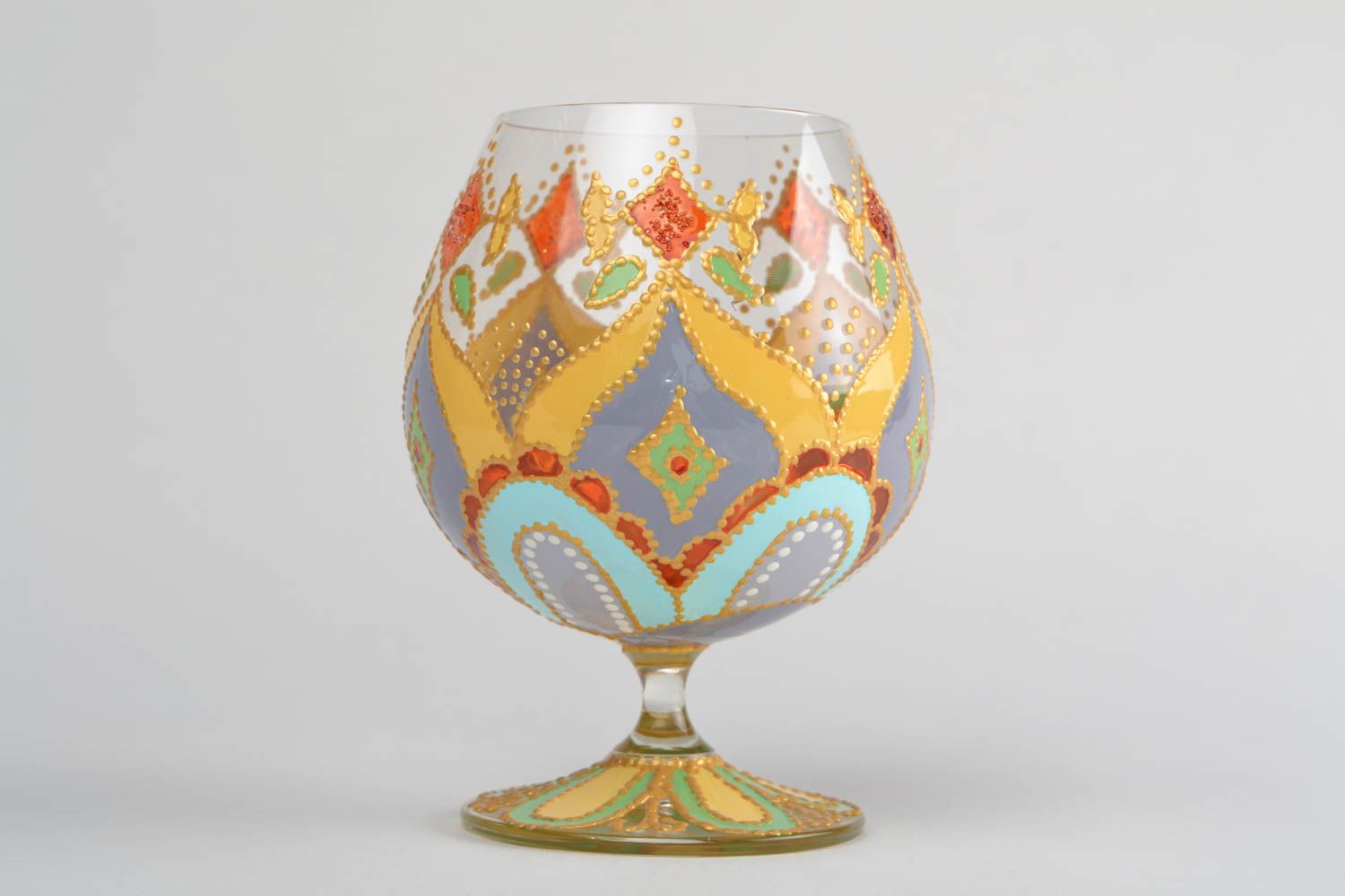 Стеклянный бокал с росписью витражными красками коньячный посуда хэнд мэйд фото 1