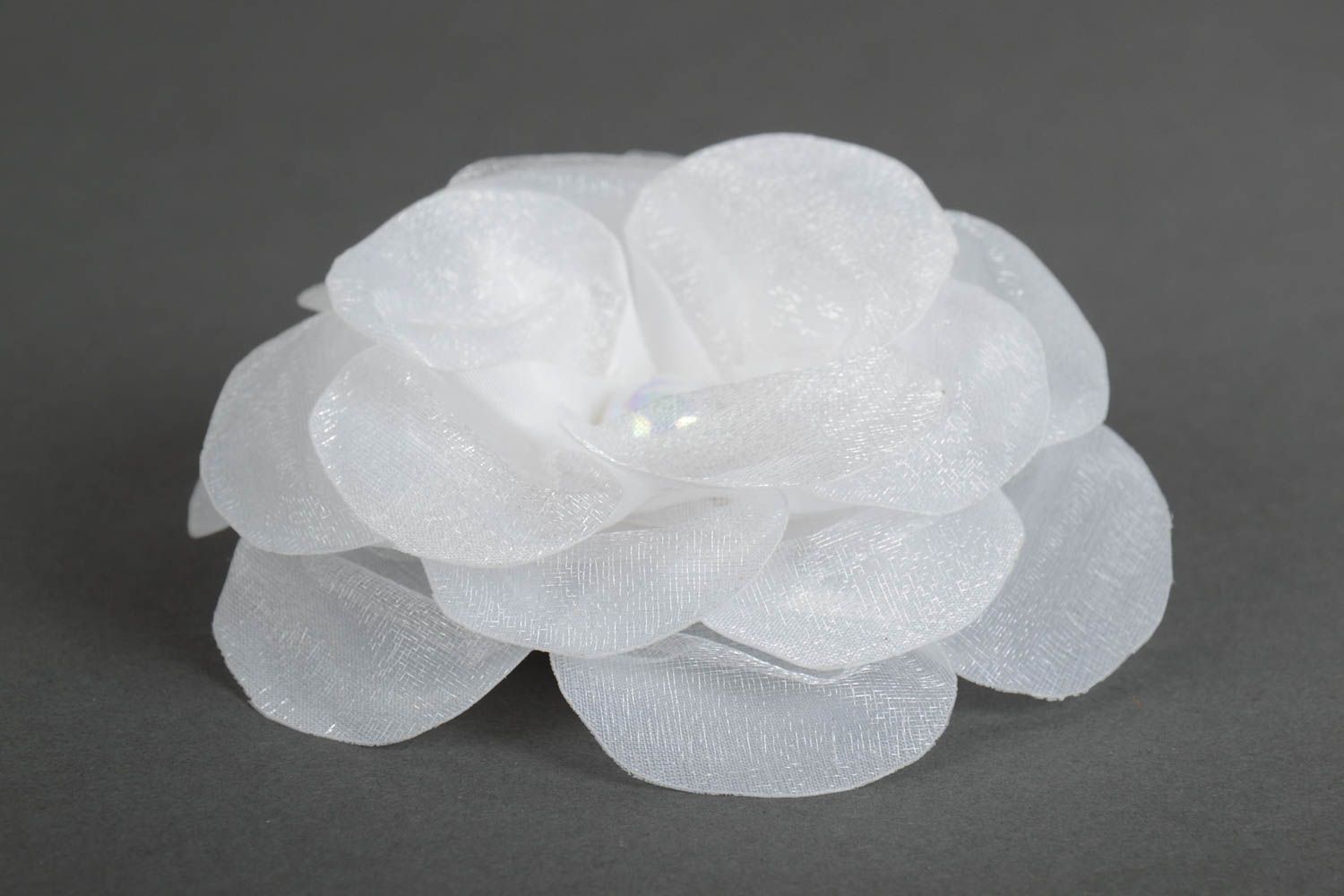 Beautiful white handmade satin flower hair tie with bead photo 3