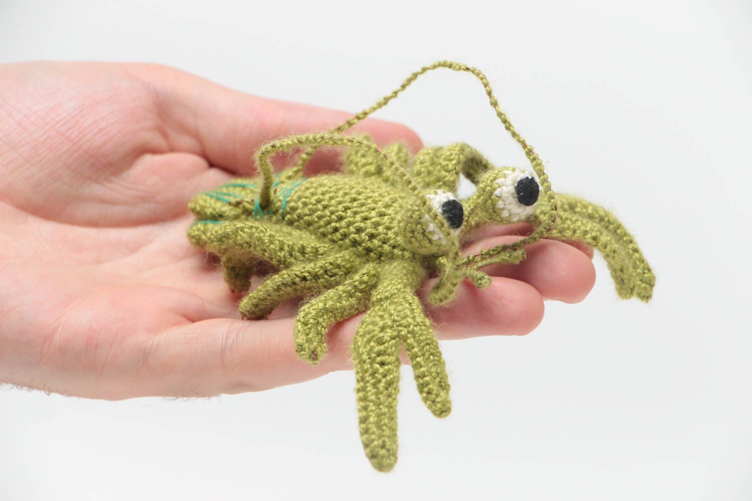 Small handmade children's crochet soft toy green crawfish photo 5