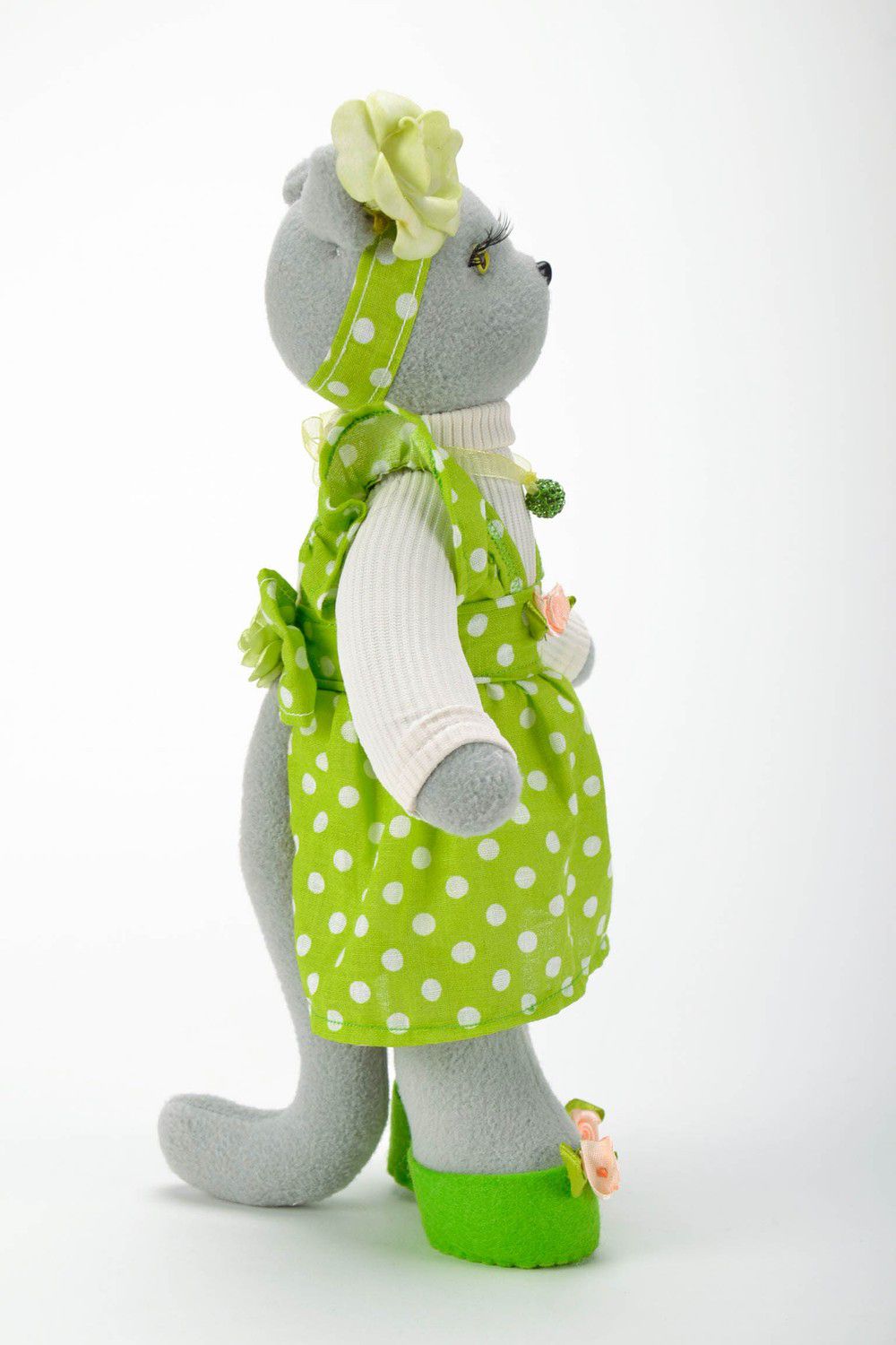 Soft toy Cat in a lime sundress photo 4