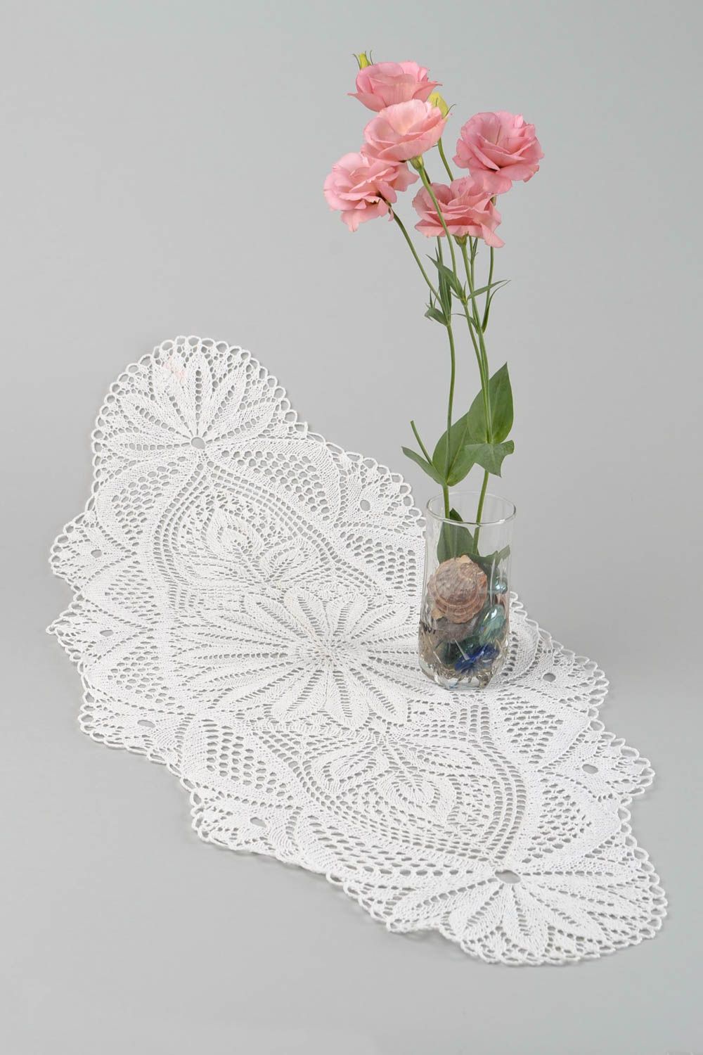 Белая дорожка спицами салфетка ручной работы декор для дома ажурная красивая фото 1
