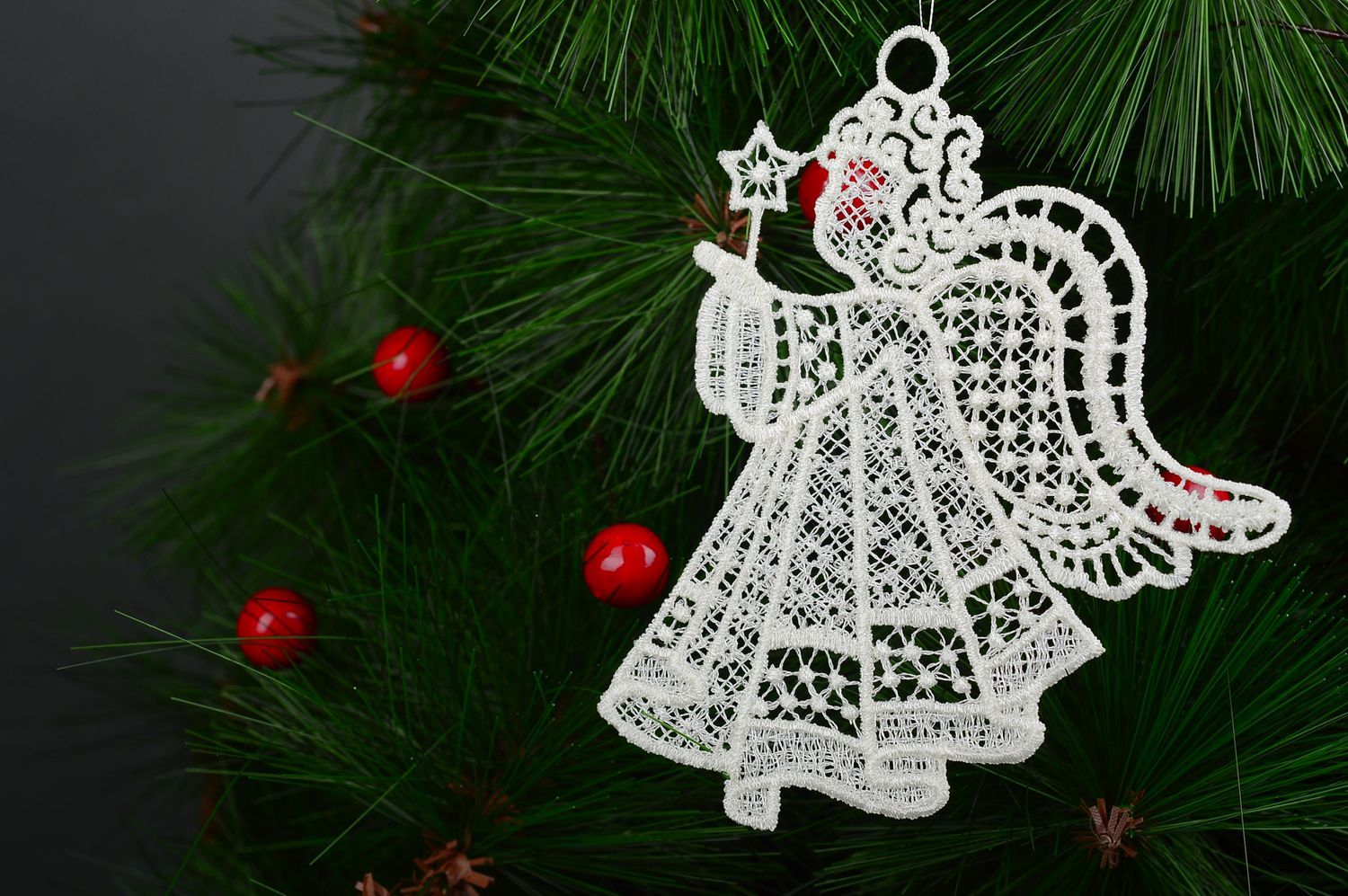 Christmas decor tree toy handmade lace Christmas souvenir decor use only photo 1