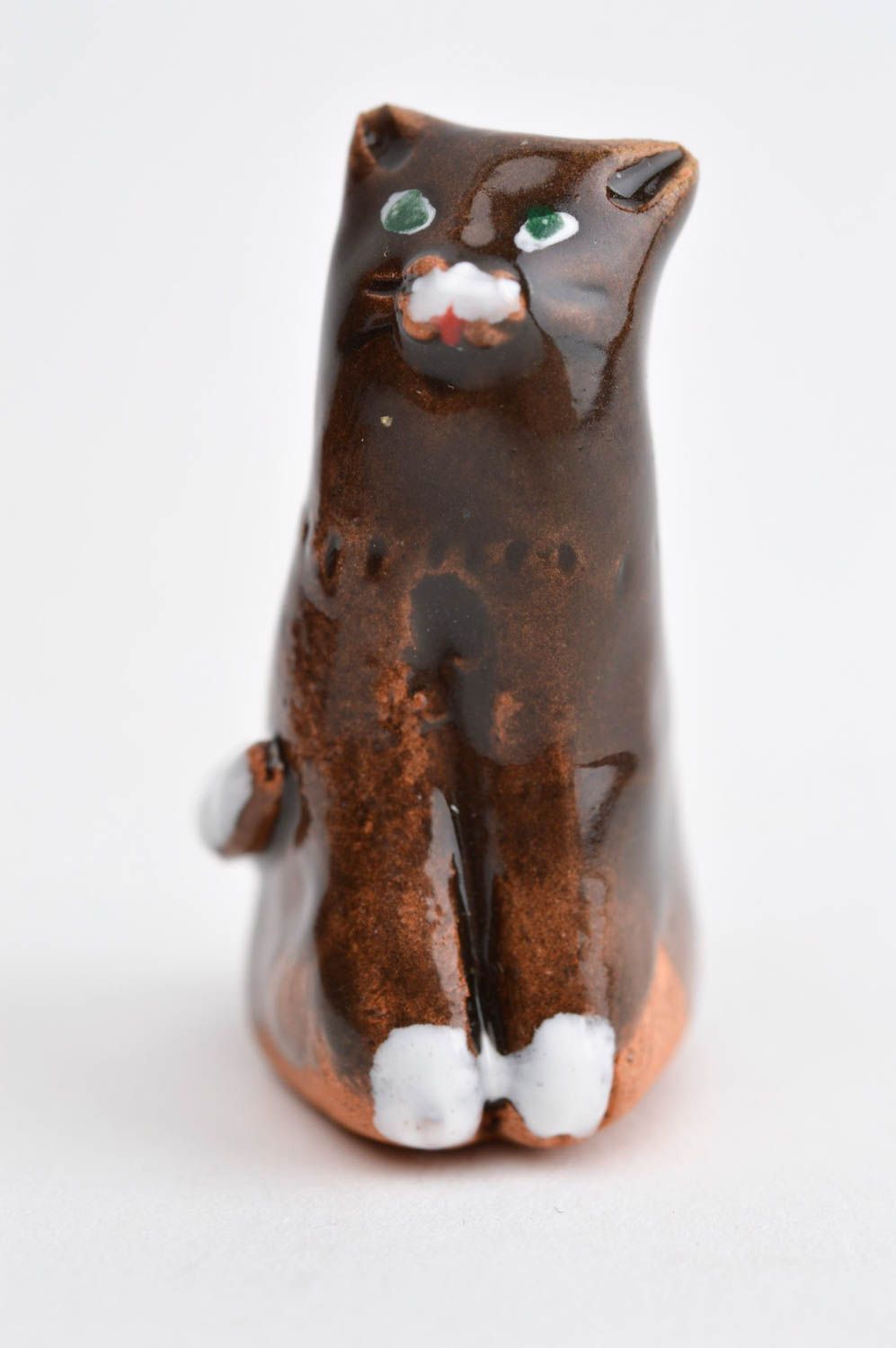 Figurine chat Statuette miniature fait main argile peinte marron Déco intérieur photo 8