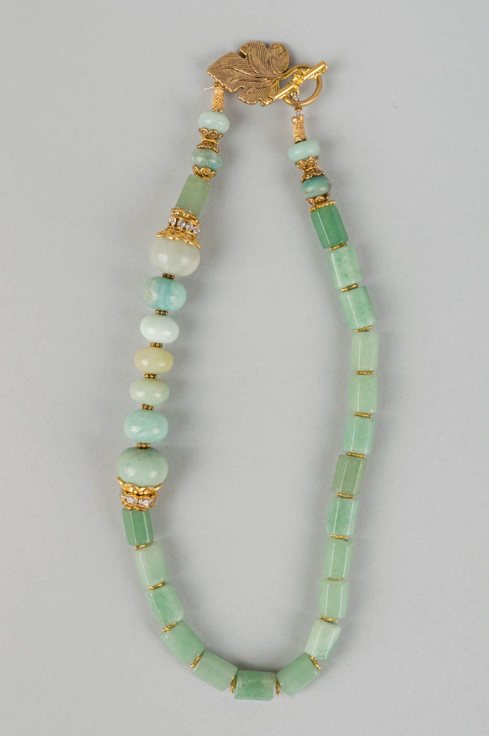 Handmade natural stone jewelry set necklace and bracelet jadeite and aventurine photo 3