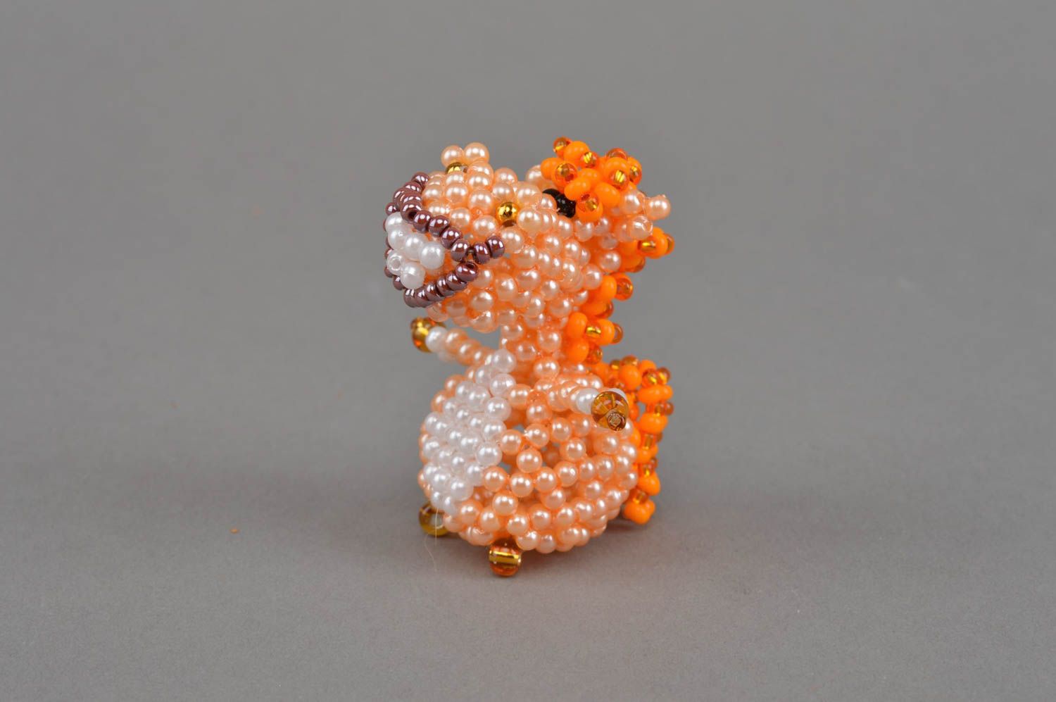 Unusual beautiful bright orange handmade designer beaded figurine of horse photo 4