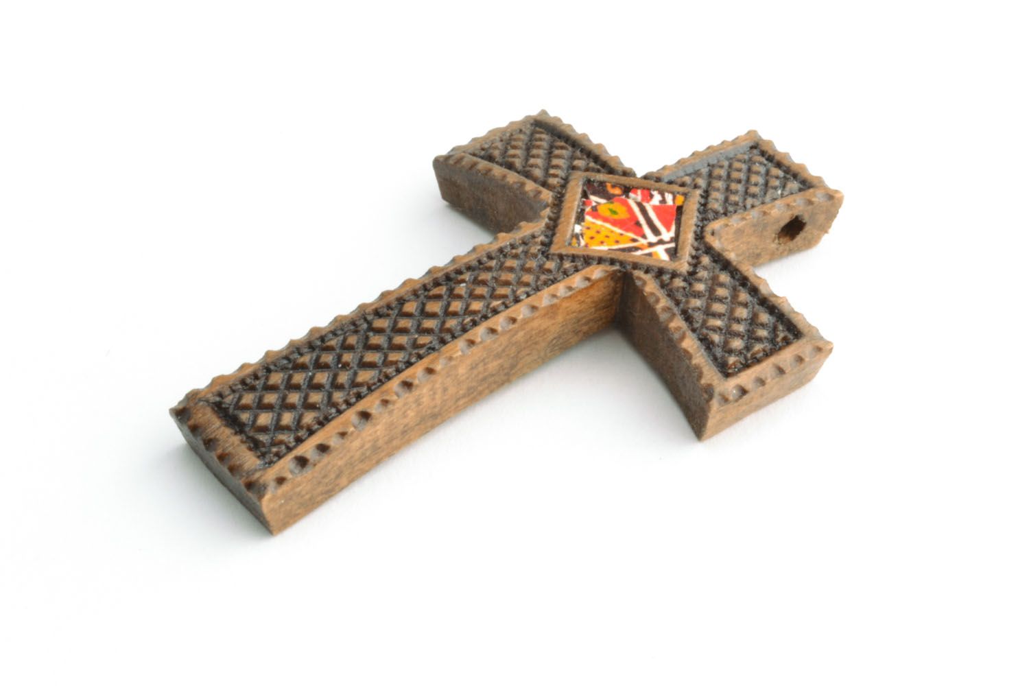 Croce di legno fatta a mano crocetta intagliata in legno design originale foto 3