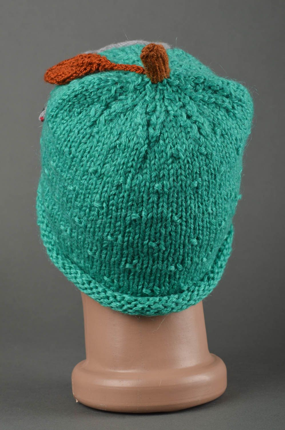 Bonnet tricot fait main Chapeau au crochet chaud turquoise Vêtement enfant photo 2