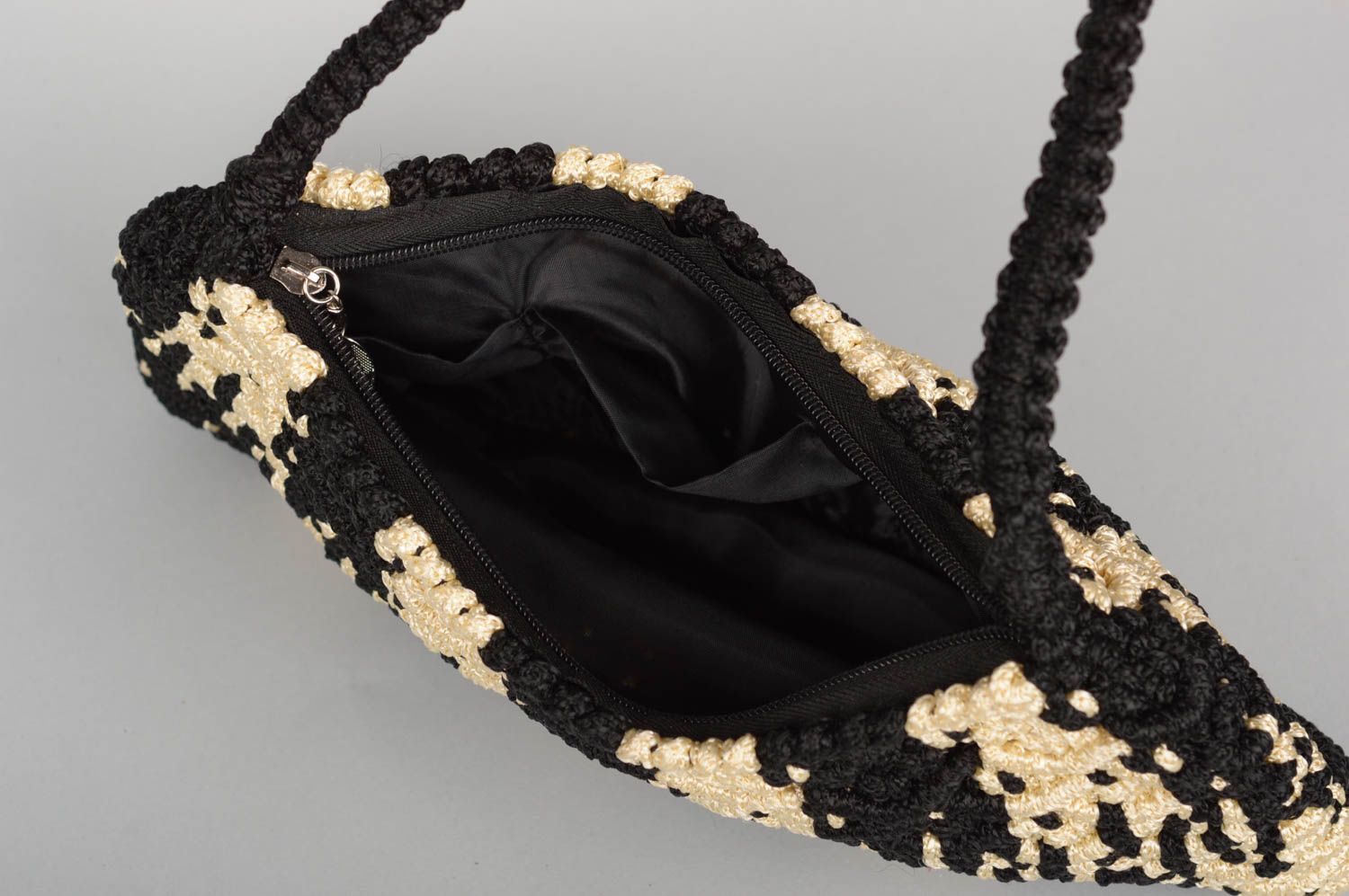 Сумка ручной работы сумка макраме женская сумка черная с кремовым красивая фото 3