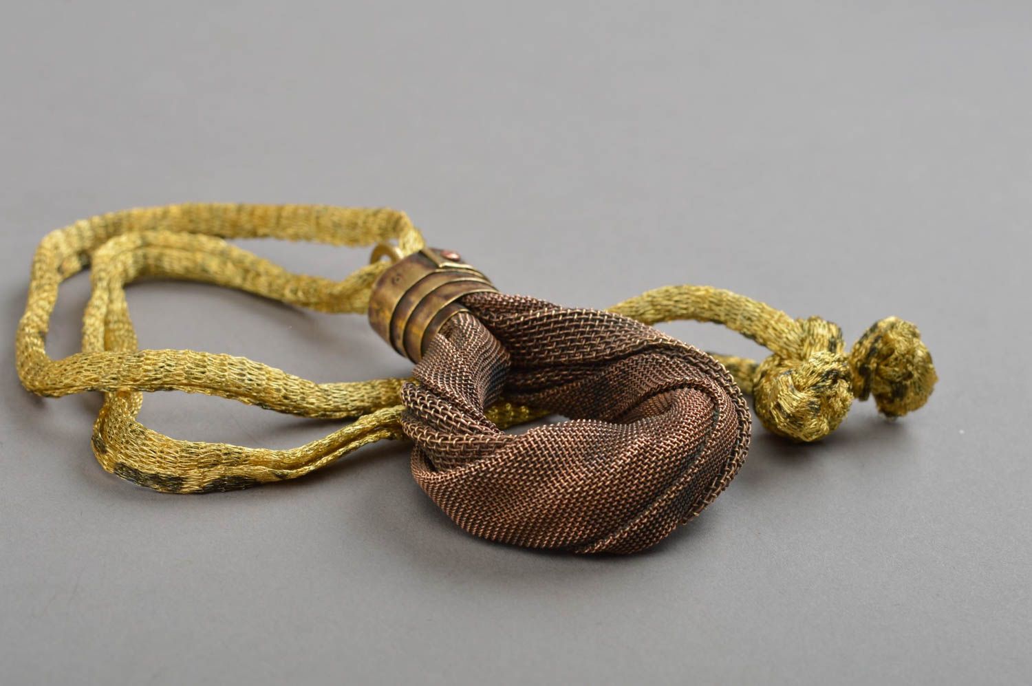 Handmade metal pendant accessory on long cord brass jewelry stylish pendant photo 3