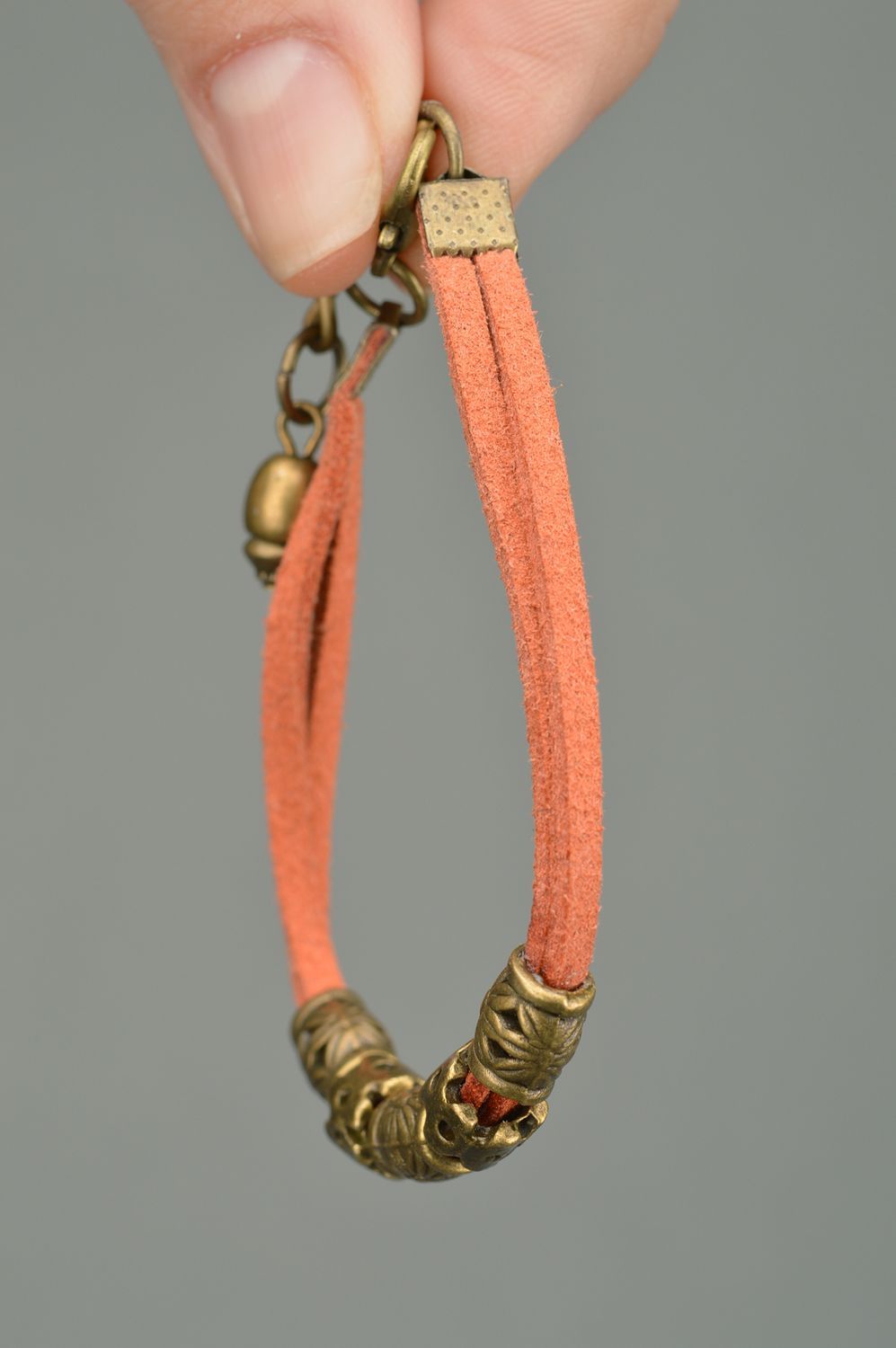Set of handmade jewelry suede cord bracelet and metal dangle earrings Waterfall photo 3