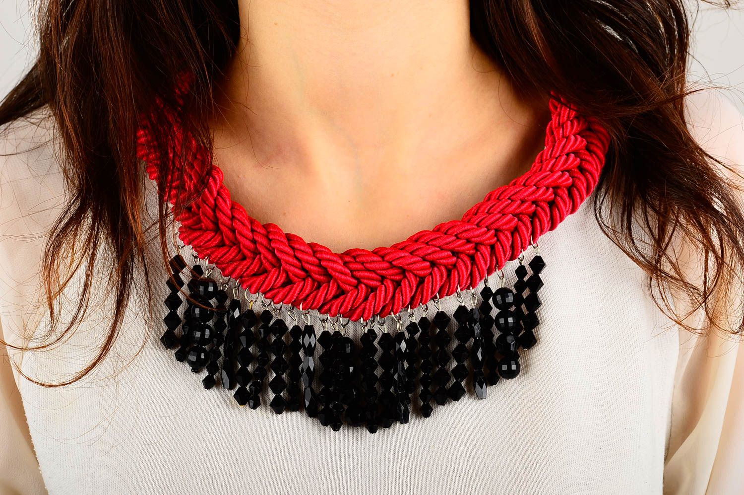 Unusual handmade beaded necklace textile necklace design costume jewelry photo 1