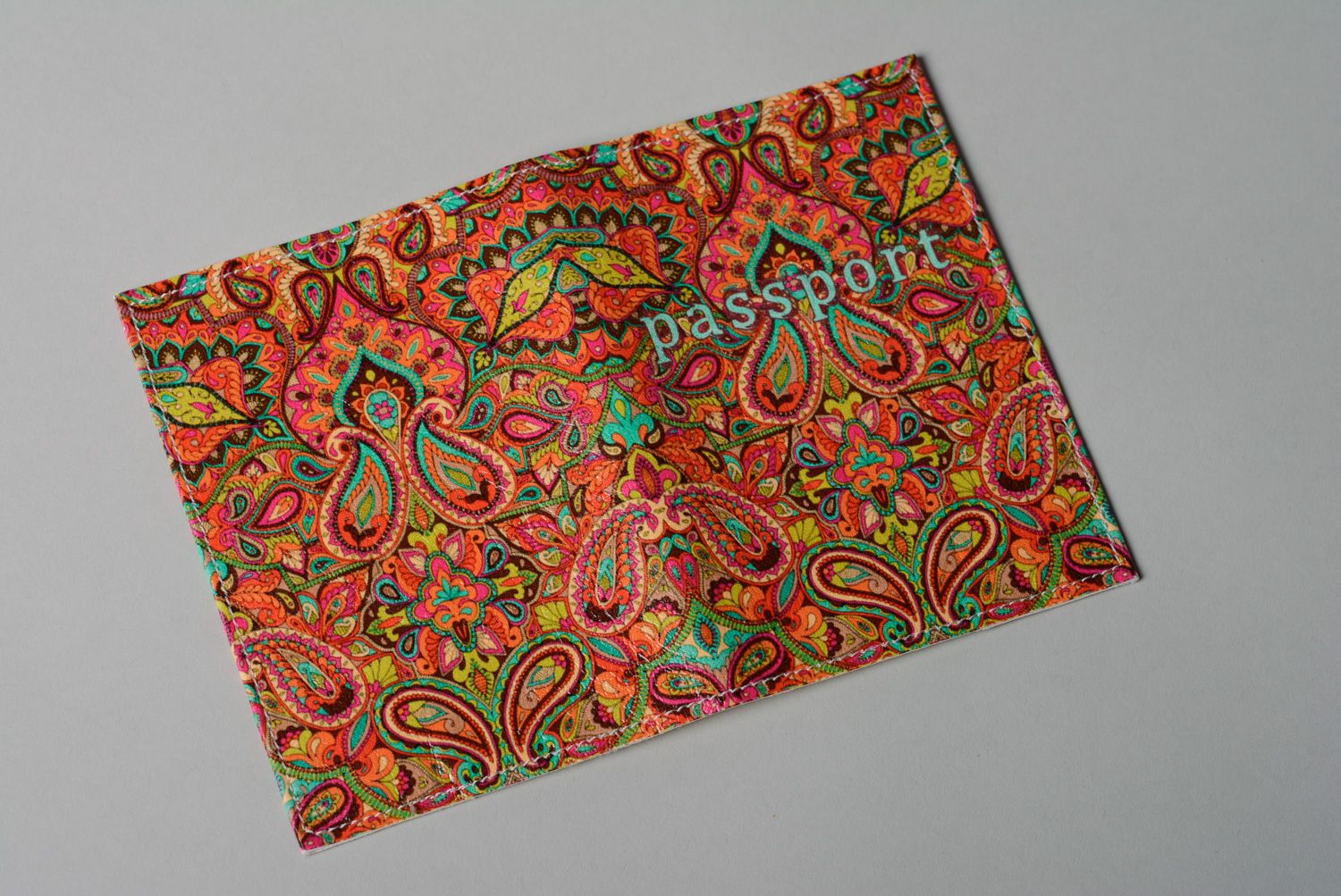 Protège-passeport en cuir artificiel multicolore à motif indien fait main photo 2