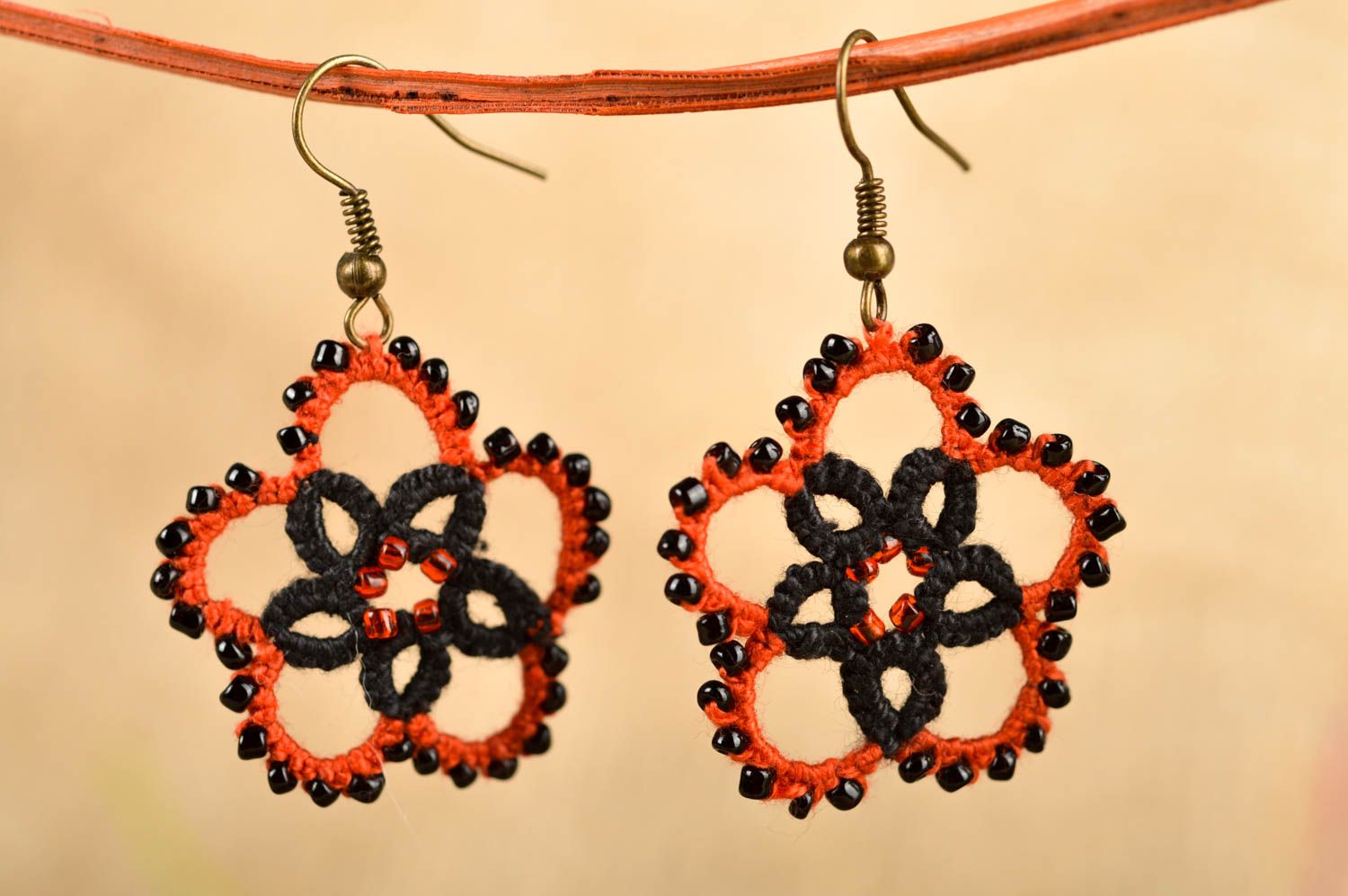 Handmade Glasperlen Ohrringe orange Blumen Occhi Schmuck Accessoire für Frauen  foto 1