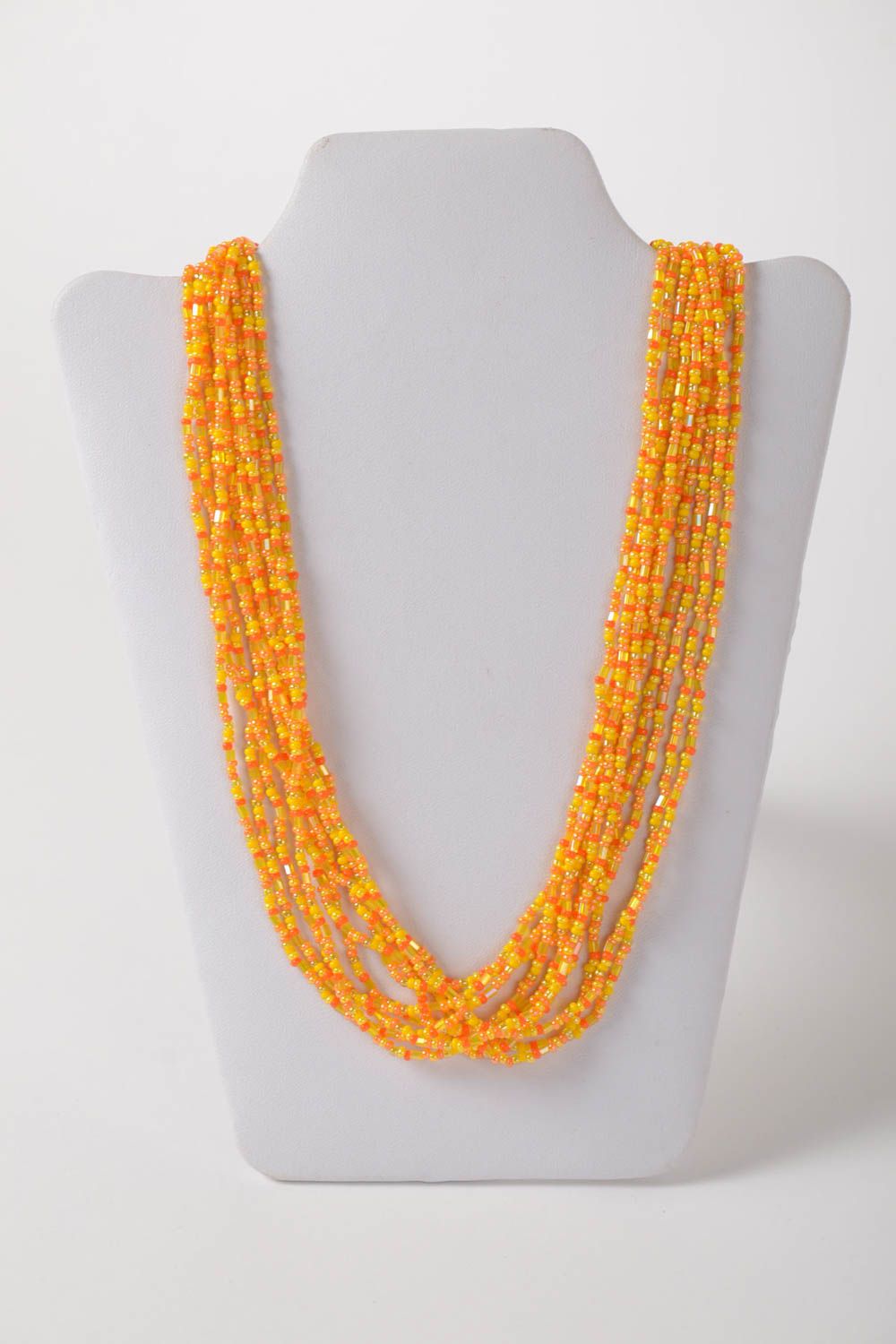 Long collier orange multirang en perles de rocaille fait main original femme photo 2