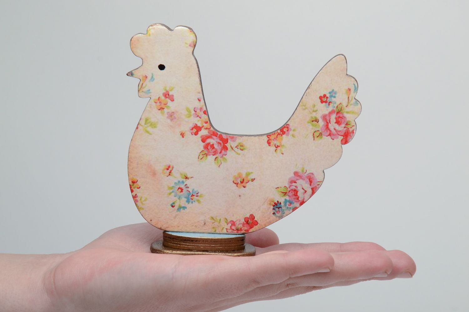 Easter wooden figurine of chicken decorated using decoupage technique photo 5