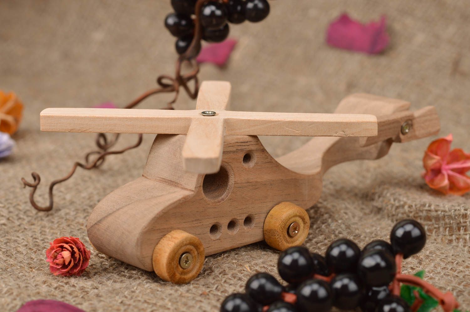 Unusual handmade children's wooden toy helicopter for children over 6 years old photo 1