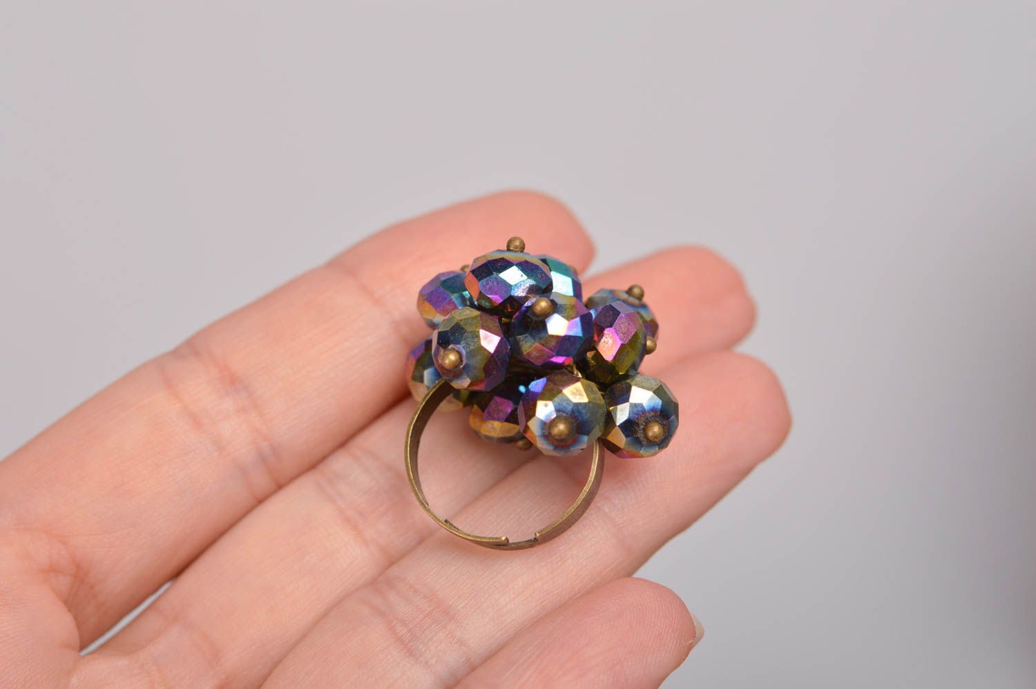 Beautiful handmade metal ring with glass beads jewelry trends gifts for her photo 2