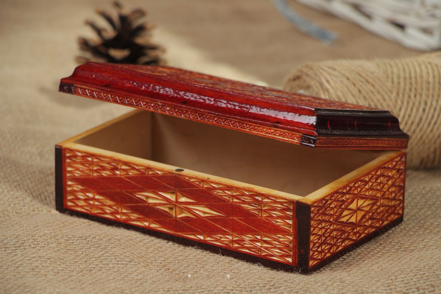Handmade rectangular beautiful wood carved jewelry box photo 5