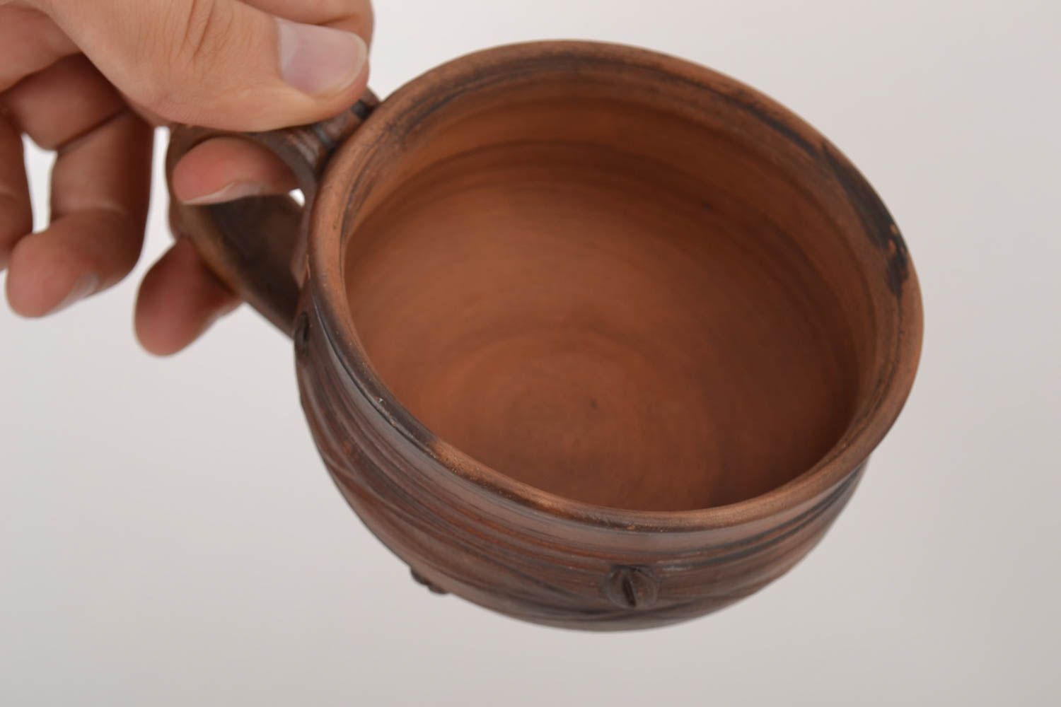 7 oz ceramic clay wide coffee cup with handle in brown color photo 4
