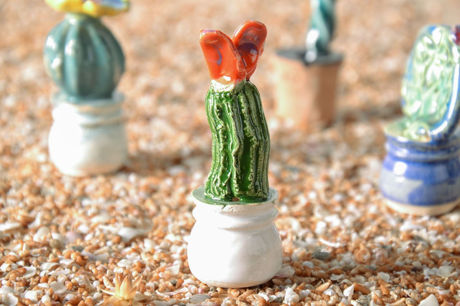 Statuette décorative en céramique Cactus faite main photo 1