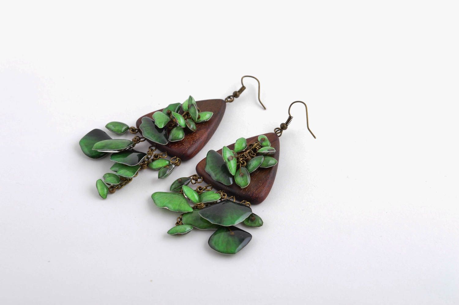 Handmade elegant metal earrings designer stylish earrings green accessory photo 4