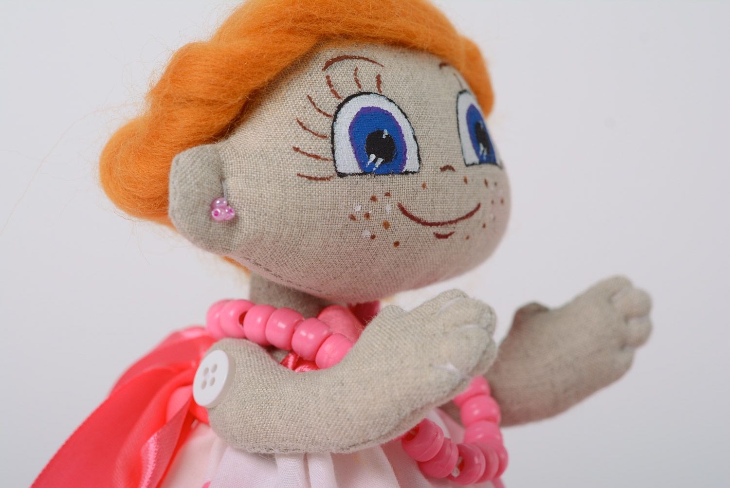 Homemade collectible soft doll sewn of natural fabrics Ginger photo 5