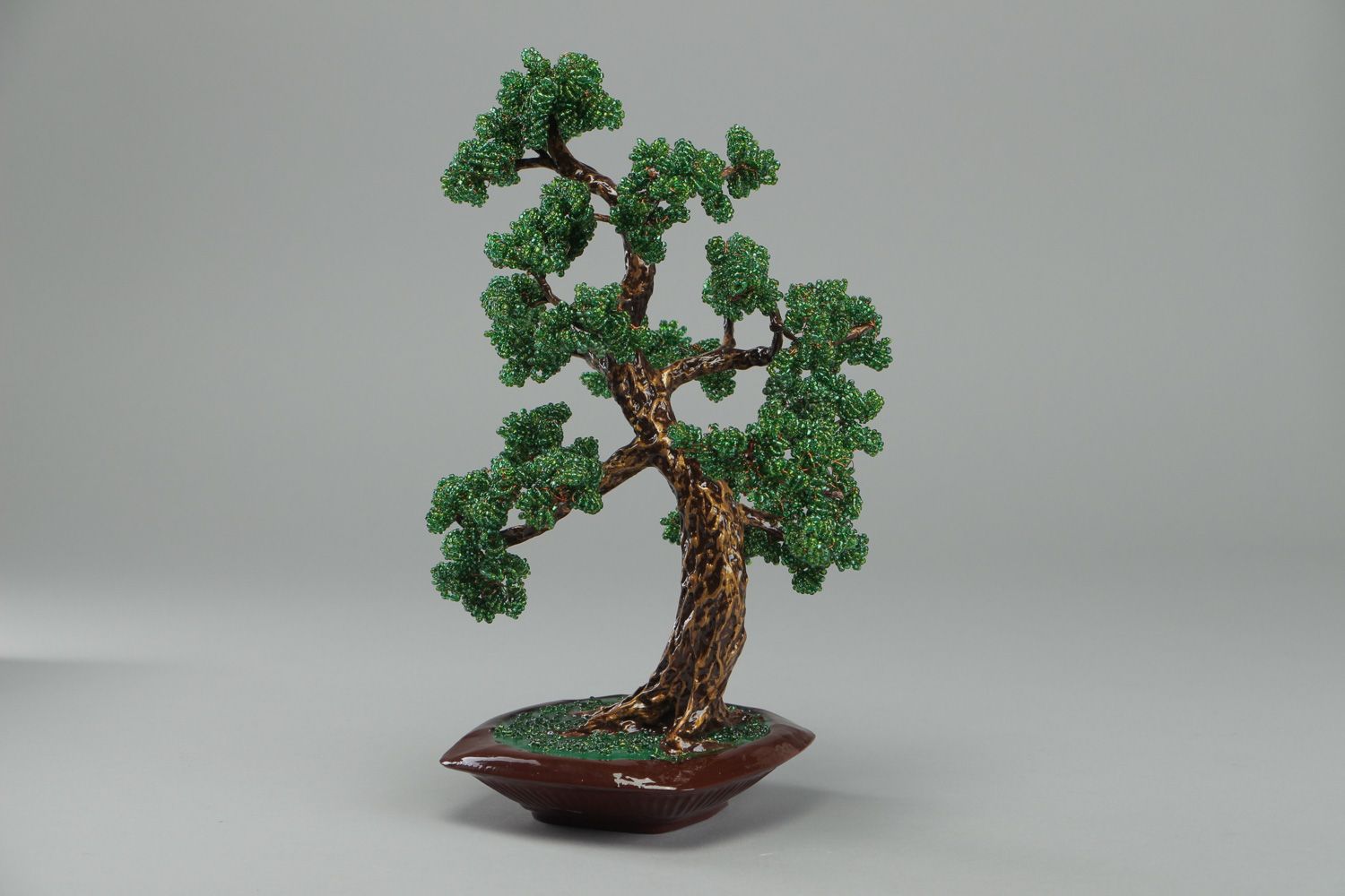 Handmade beaded bonsai tree with holder for home decor photo 1