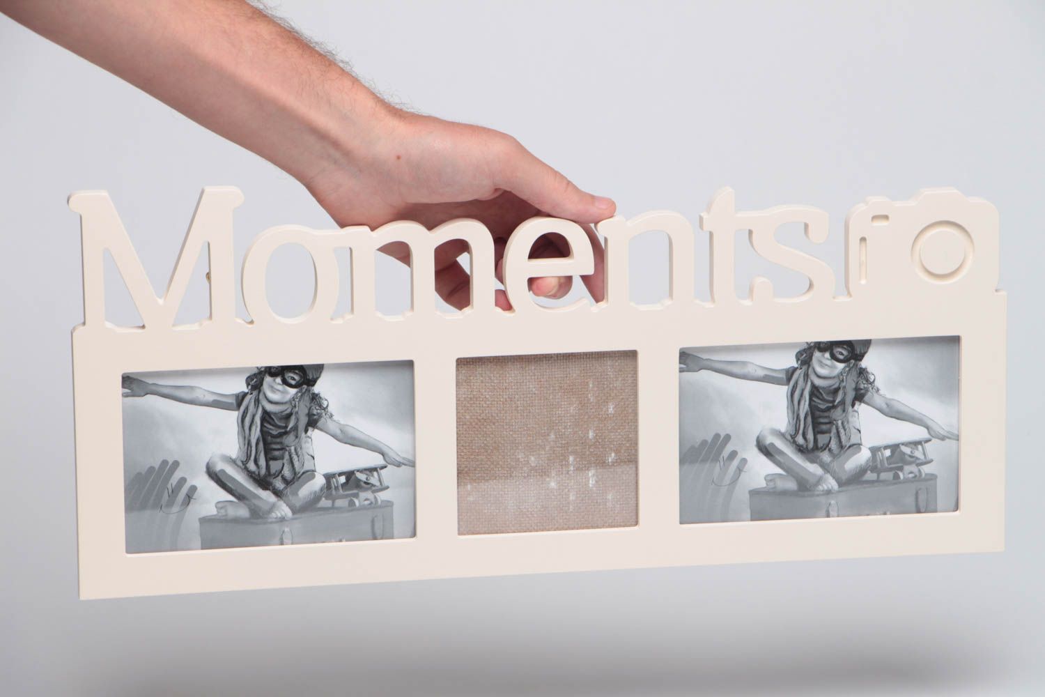Рамка для фотографий из МДФ ручной работы прямоугольная на три фото светлая фото 5