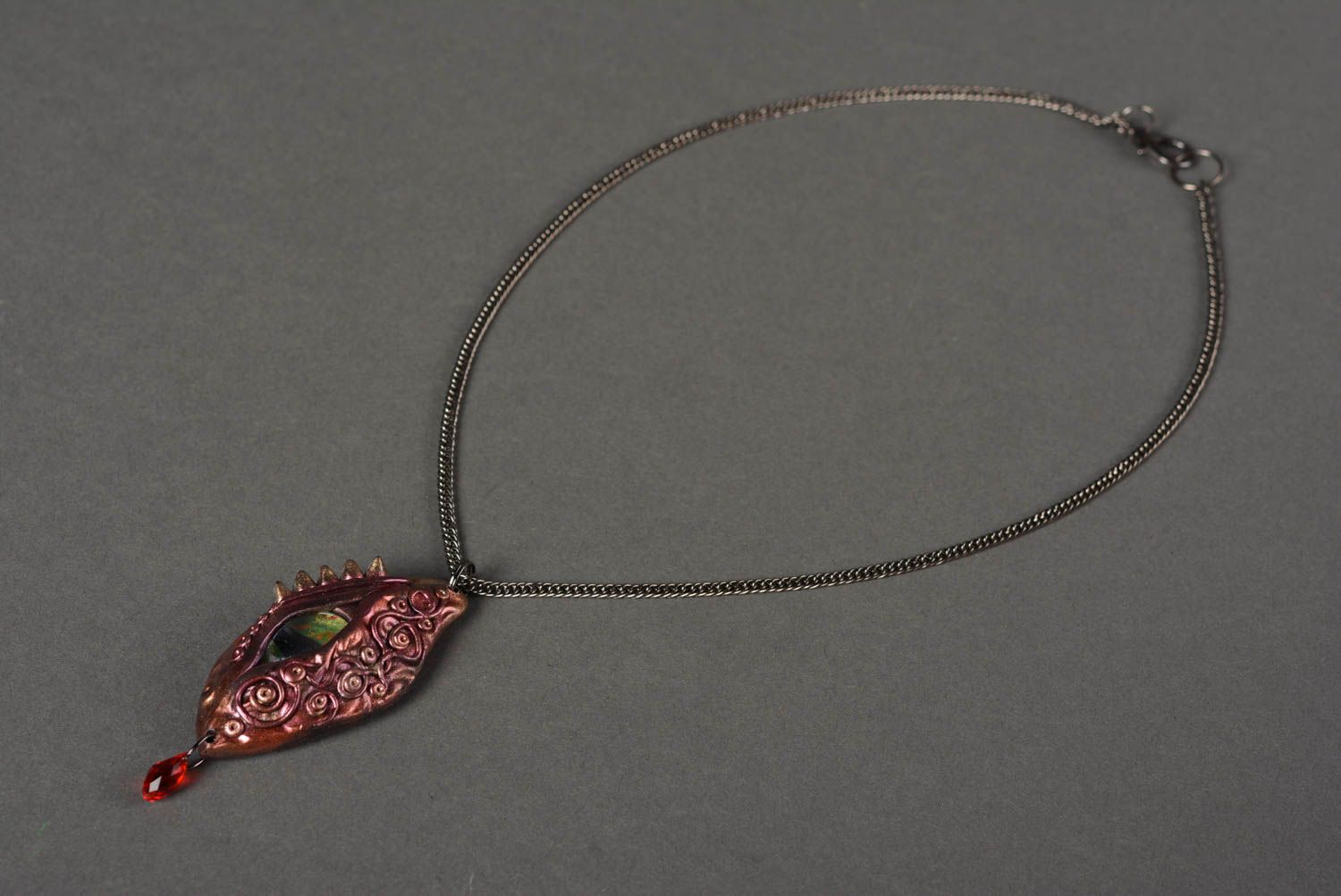 Designer polymer clay necklace handmade stylish pendant unusual present photo 3
