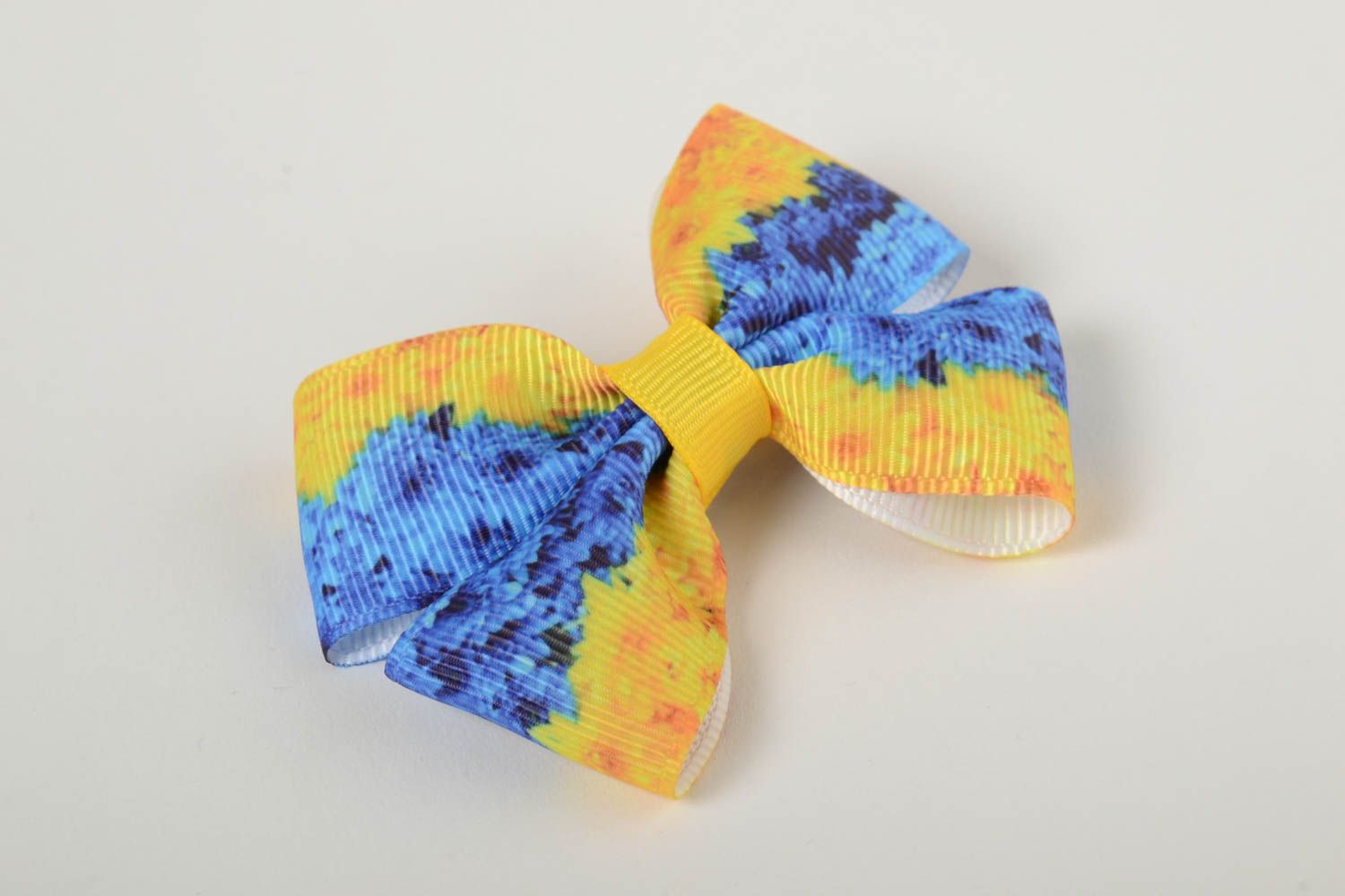 Handmade stylish designer rep ribbon children's hair clip blue and yellow photo 2