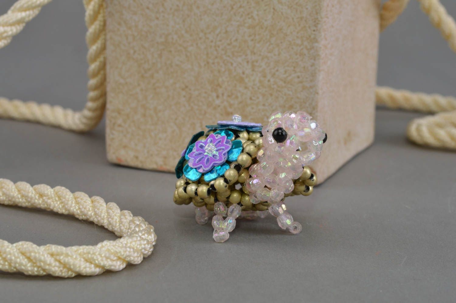 Beautiful handmade designer woven bead interior figurine of gold color Turtle photo 1