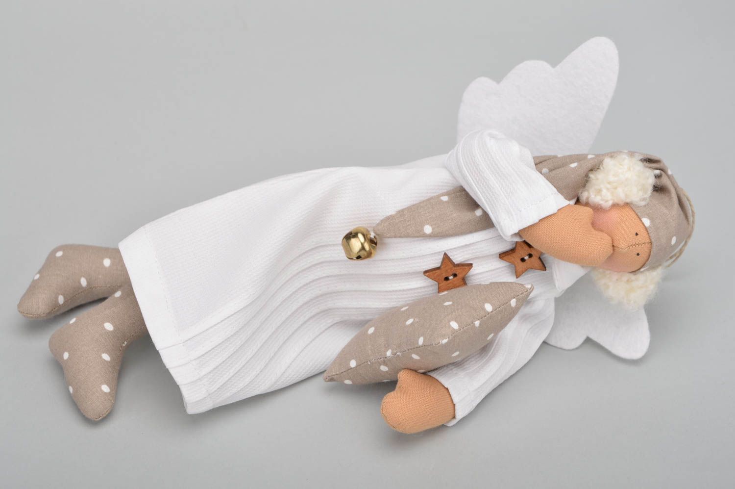 Игрушка кукла из ткани ангел с крыльями белый красивый небольшой ручная работа фото 4