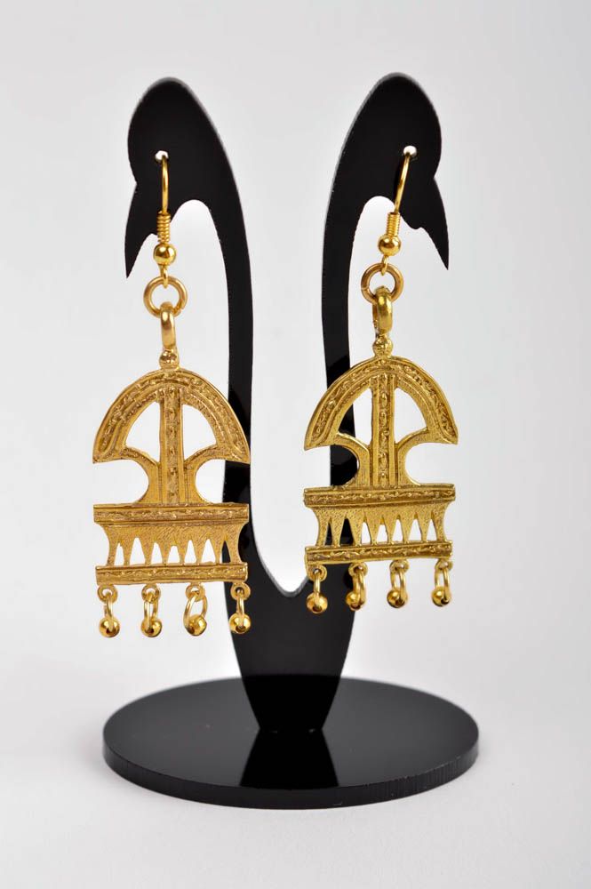 Handmade lange Ohrhänger Metall Schmuck Ohrringe für Damen orientalisch Messing foto 2