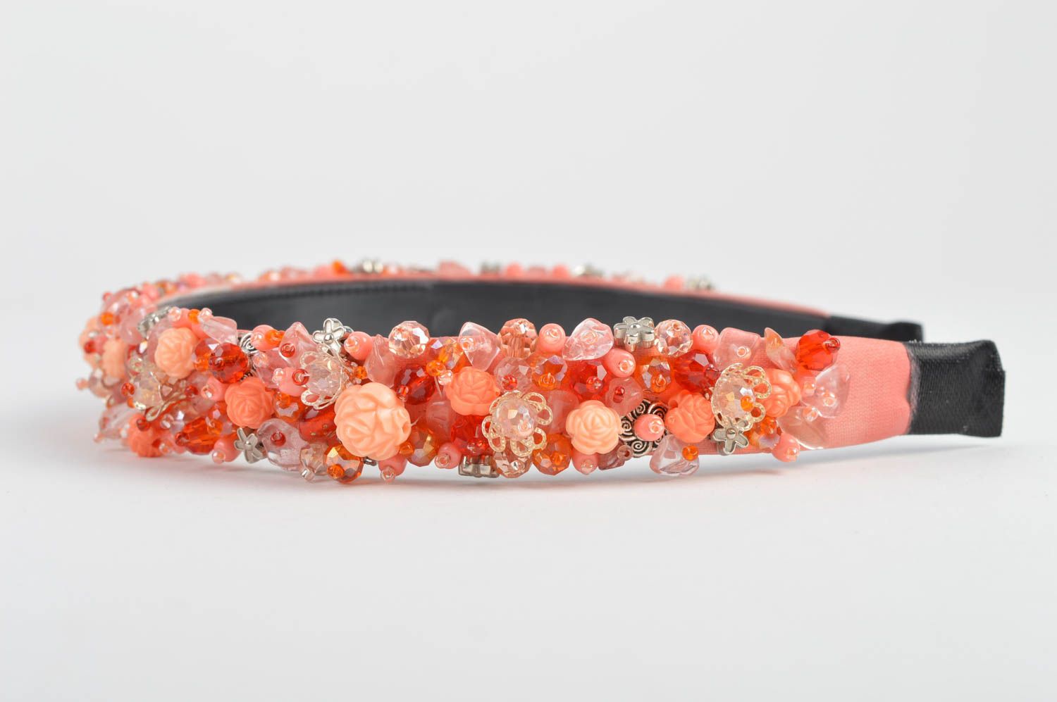 Designer hairband pink quartz beaded jewelry handmade accessory for girls photo 2