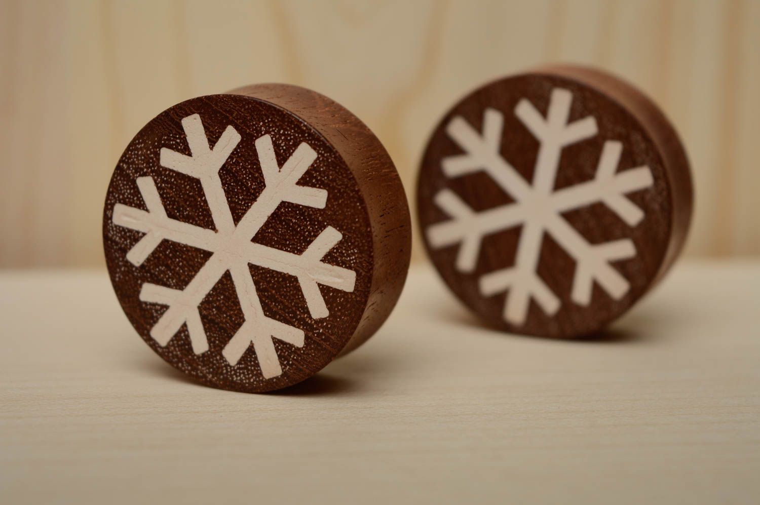 Handmade wooden plug earrings with engraving photo 3
