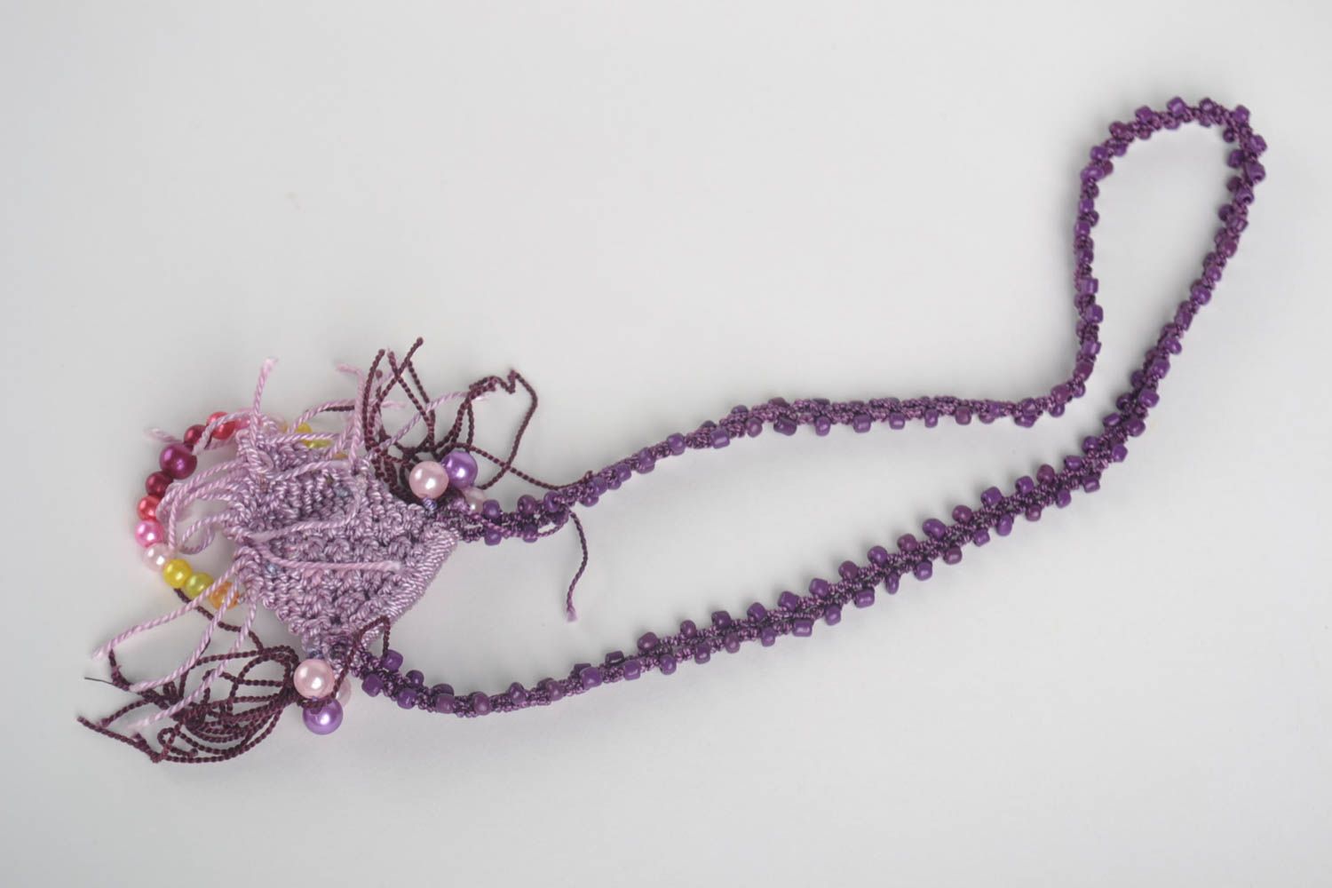Pendentif macramé violet Bijou fait main visage Cadeau original pour femme photo 3