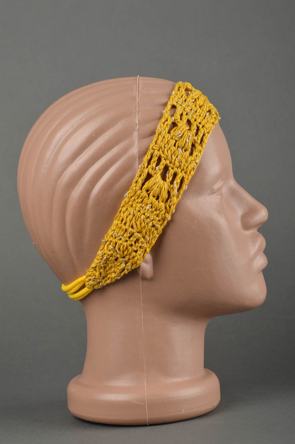 Bandeau cheveux Accessoire fait main tricoté jaune au crochet Cadeau pour enfant photo 1