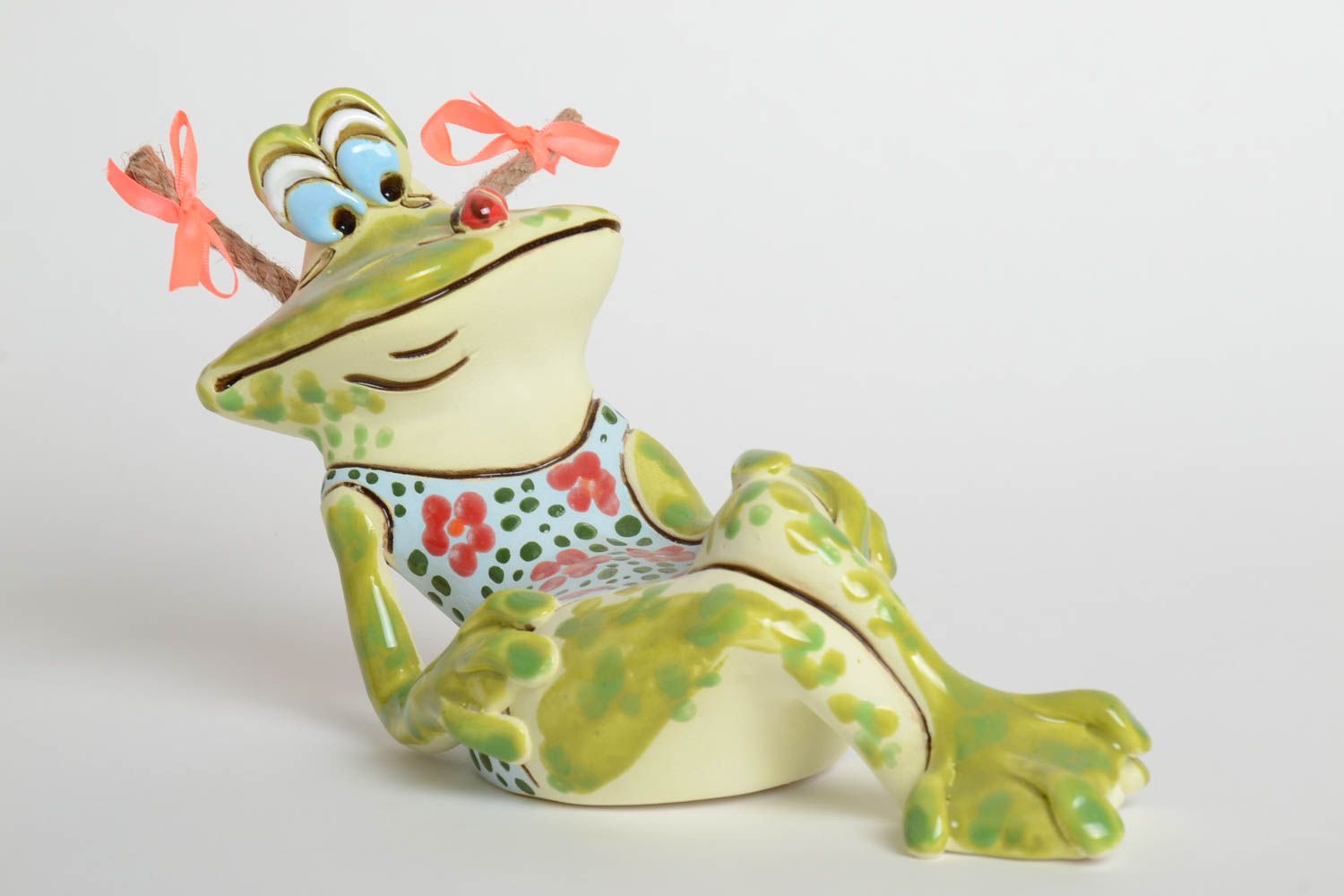 Statuette grenouille fait main Figurine céramique Déco maison terre cuite design photo 2