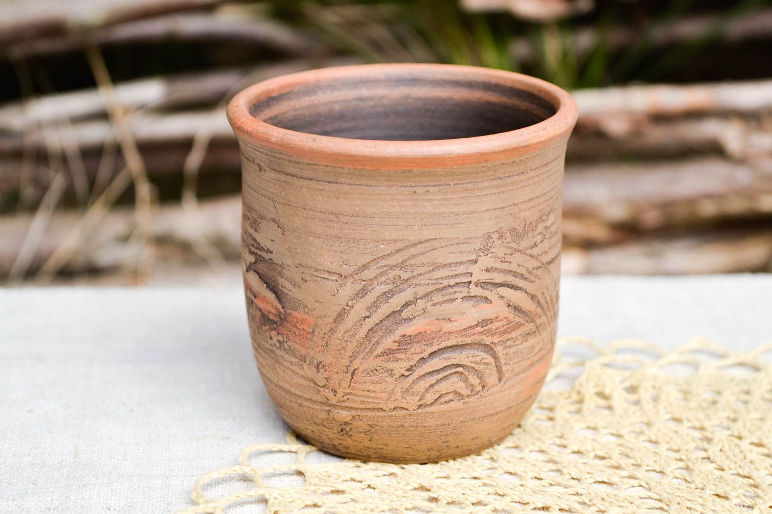 Becher aus Ton handgeschaffen Keramik Geschirr originell Küchen Deko 200 ml foto 1