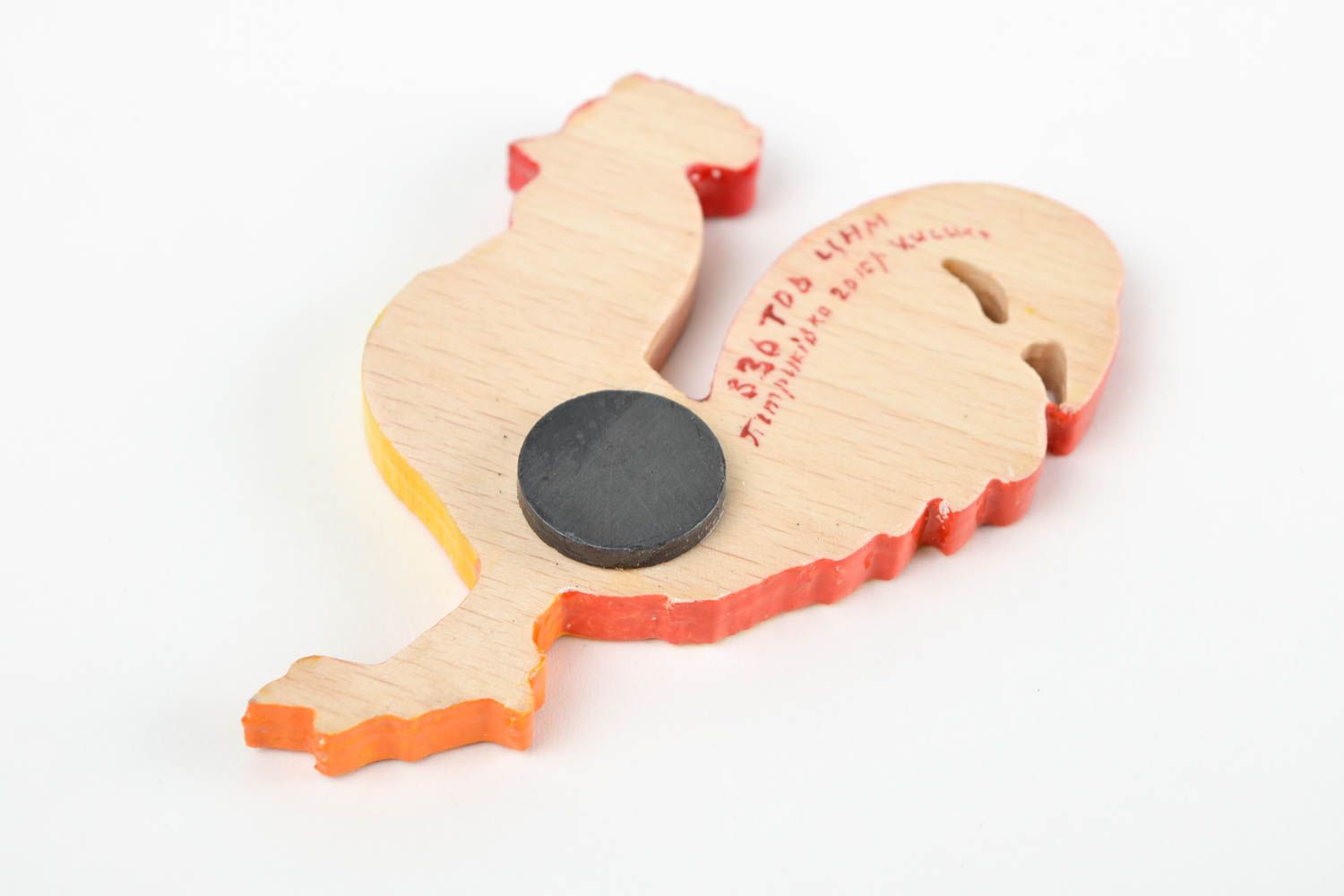 Handmade Deko Designer Geschenk Magnet für Kühlschrank aus Holz Hahn bunt foto 5