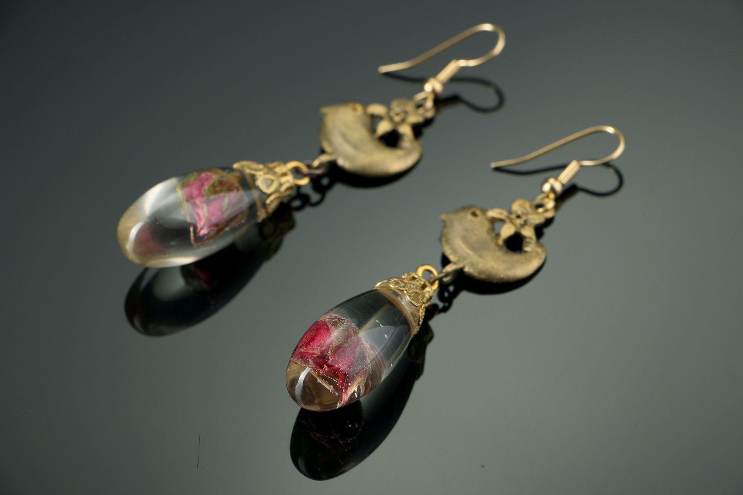Long earrings with rosebuds photo 3